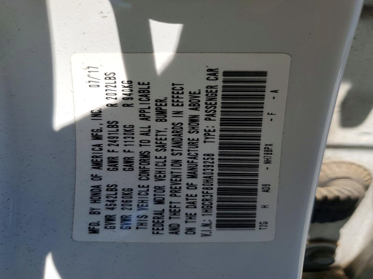 2017 Honda Accord Exl White vin: 1HGCR3F80HA039258
