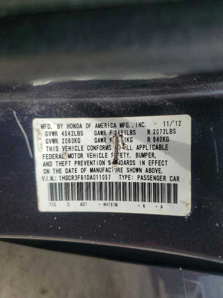 2013 Honda Accord Exl Gray vin: 1HGCR3F81DA011057