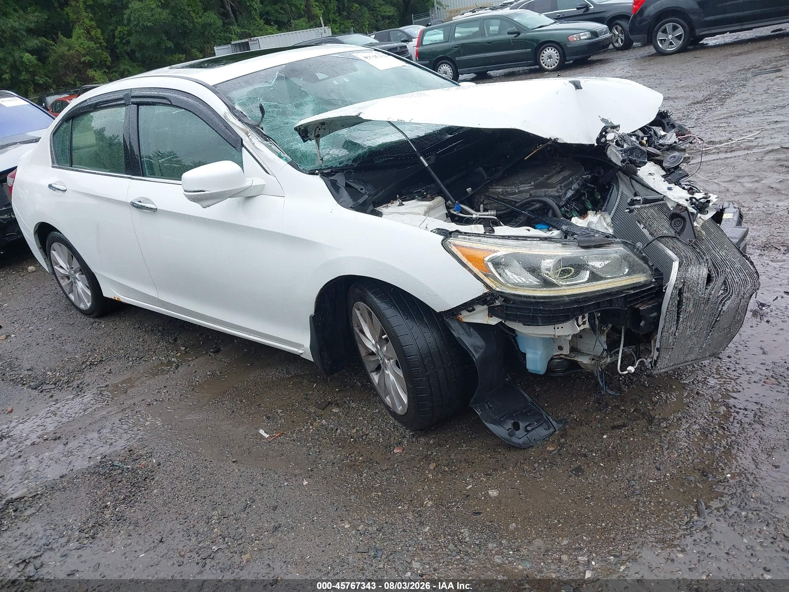 2013 Honda Accord Ex-l V-6 White vin: 1HGCR3F81DA020471