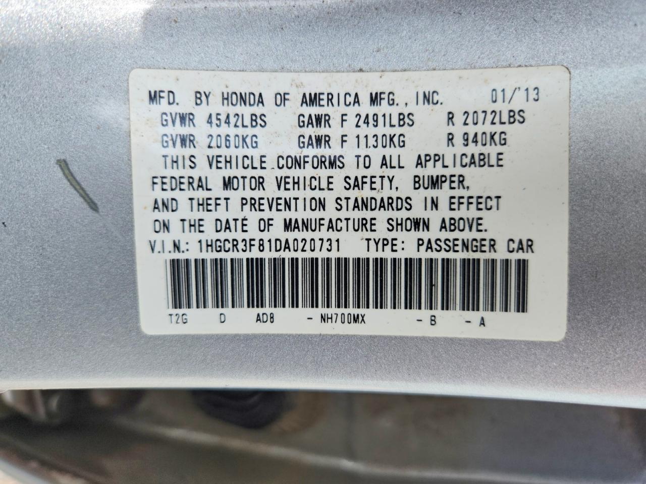 2013 Honda Accord Exl Silver vin: 1HGCR3F81DA020731