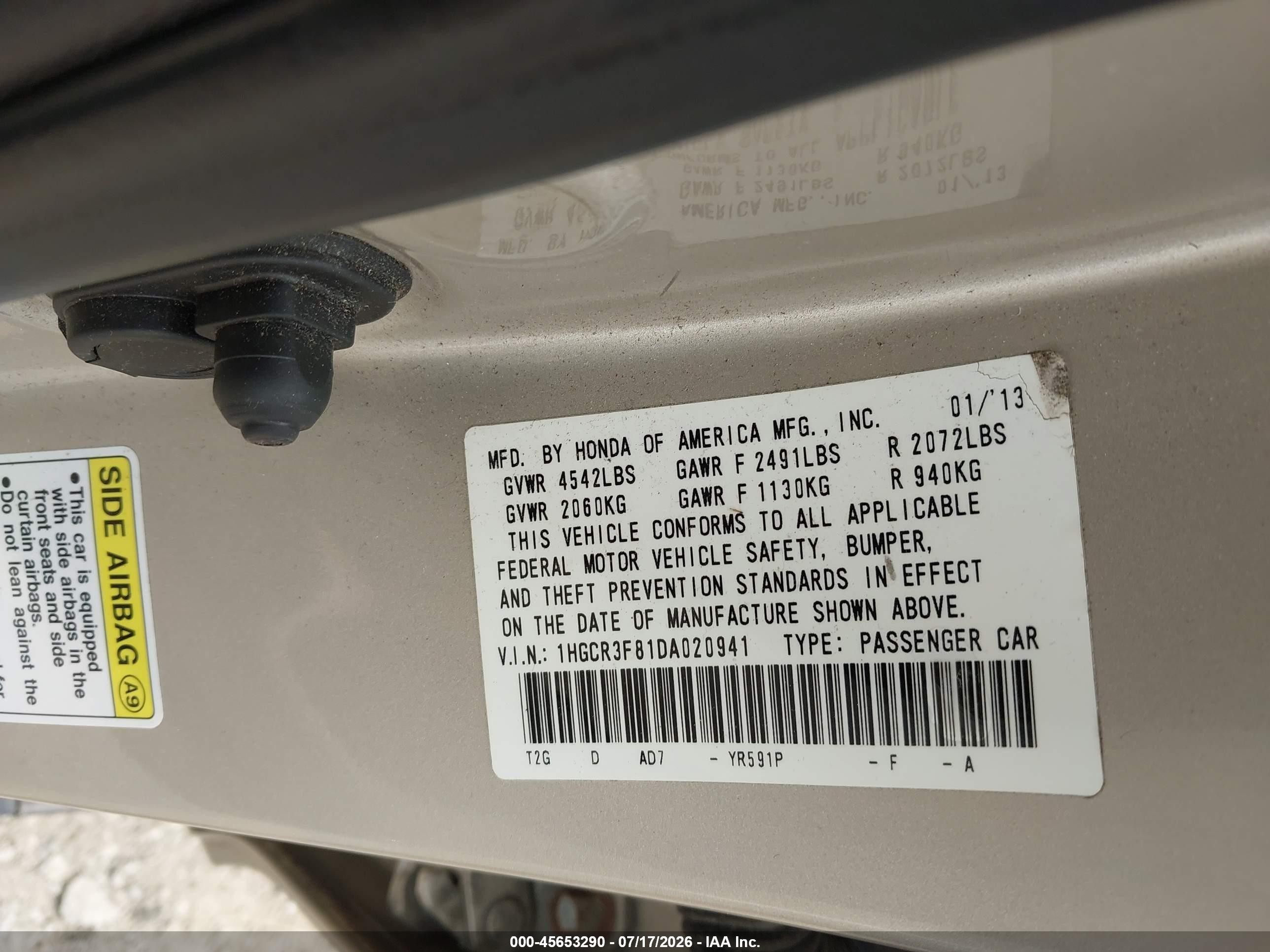 2013 Honda Accord Ex-l V-6 Gold vin: 1HGCR3F81DA020941