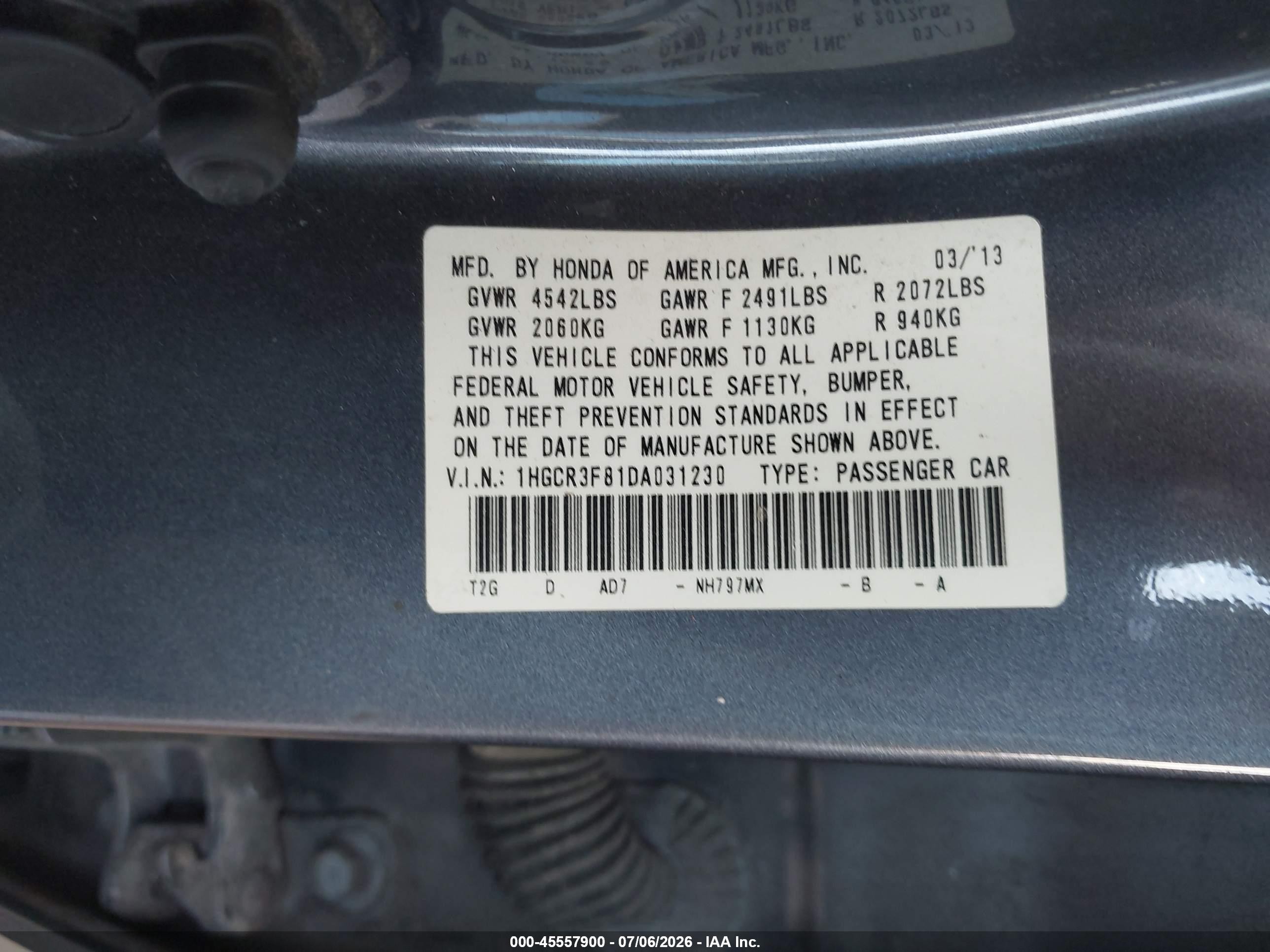 2013 Honda Accord Ex-l V-6 Gray vin: 1HGCR3F81DA031230