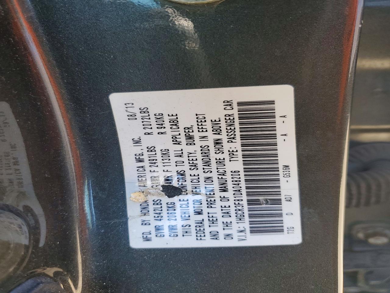 2013 Honda Accord Exl Gray vin: 1HGCR3F81DA048206