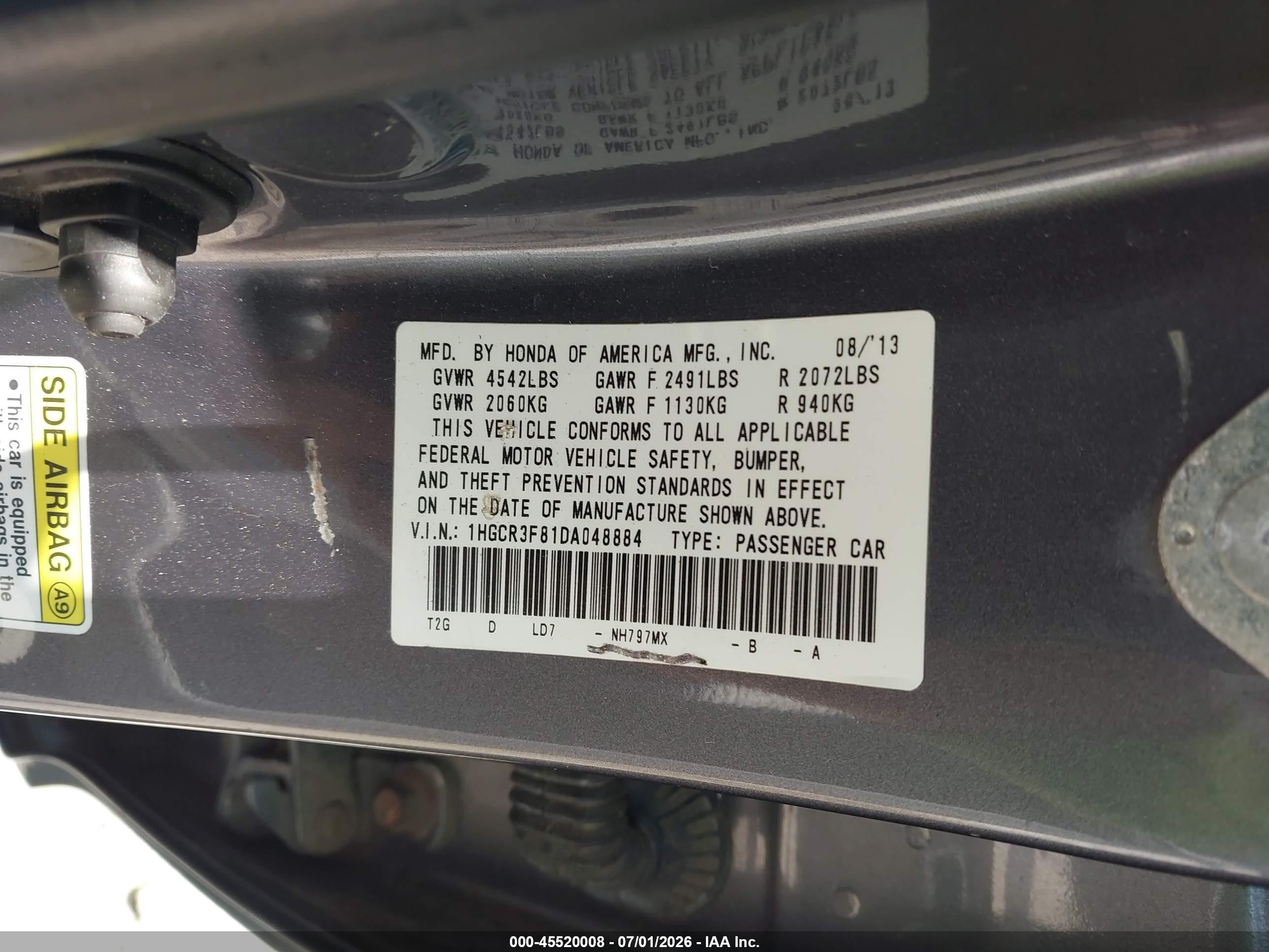 2013 Honda Accord Ex-l V-6 Gray vin: 1HGCR3F81DA048884