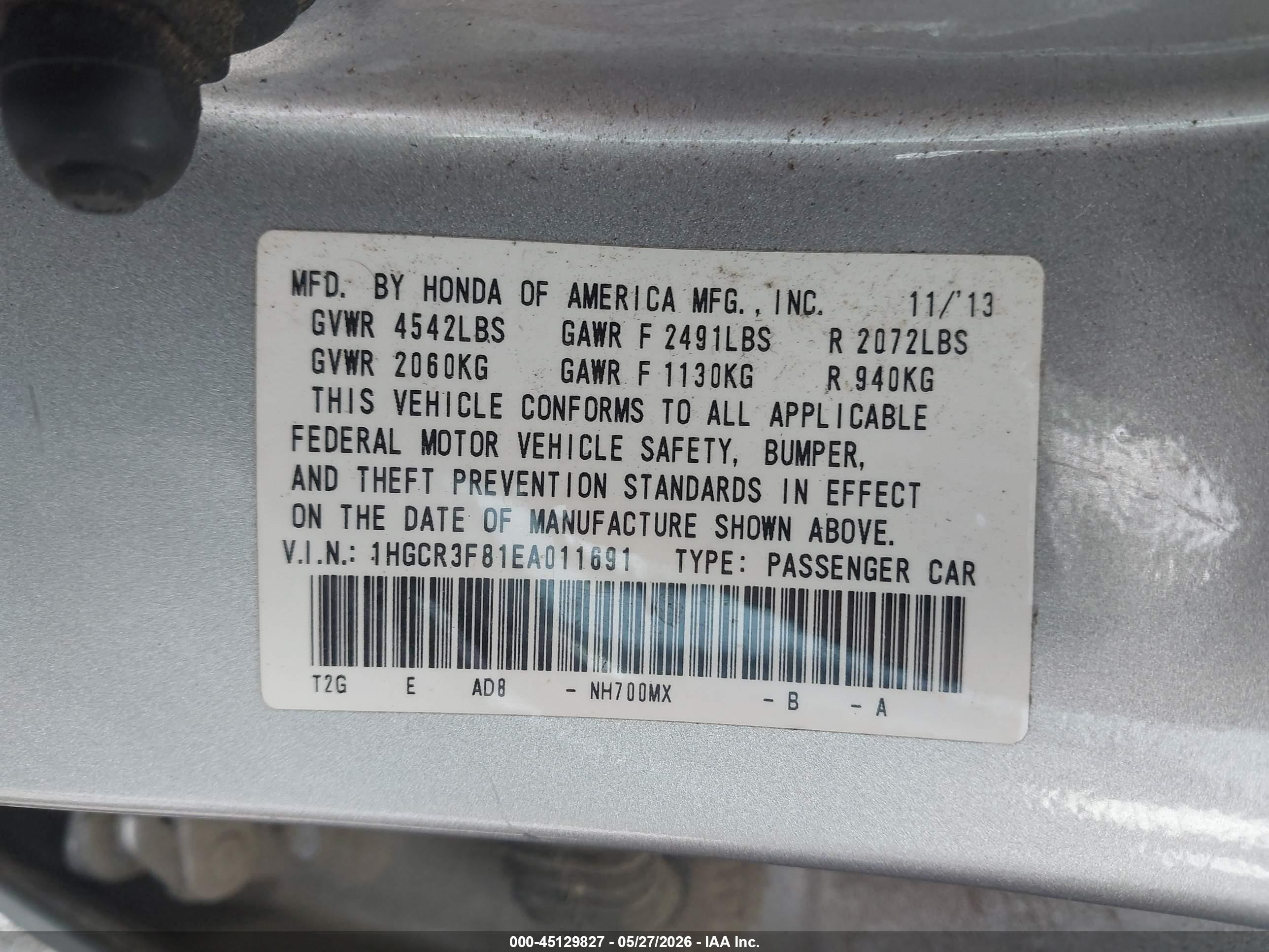 2014 Honda Accord Ex-l V-6 Silver vin: 1HGCR3F81EA011691