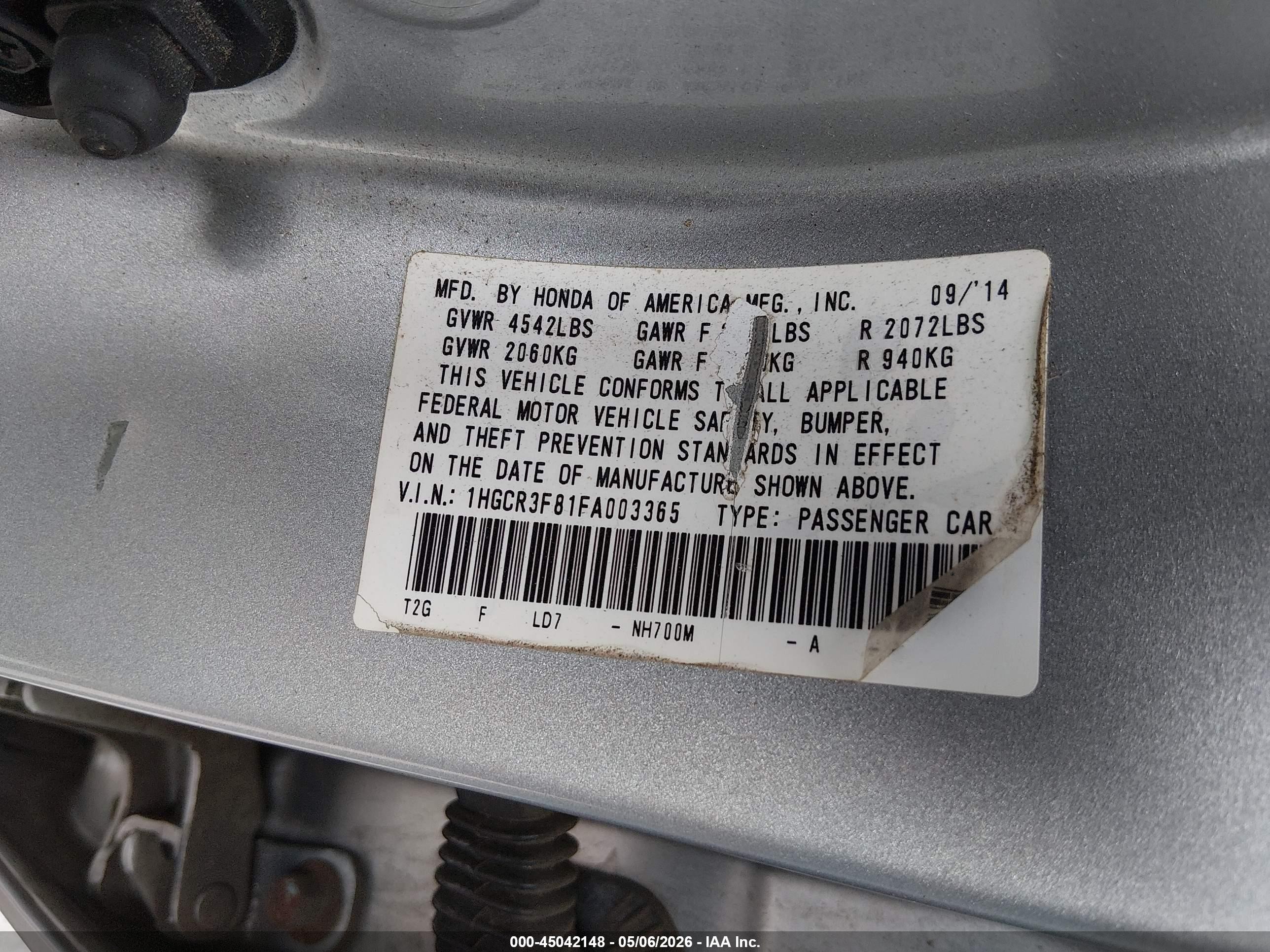 2015 Honda Accord Ex-l V-6 Gray vin: 1HGCR3F81FA003365