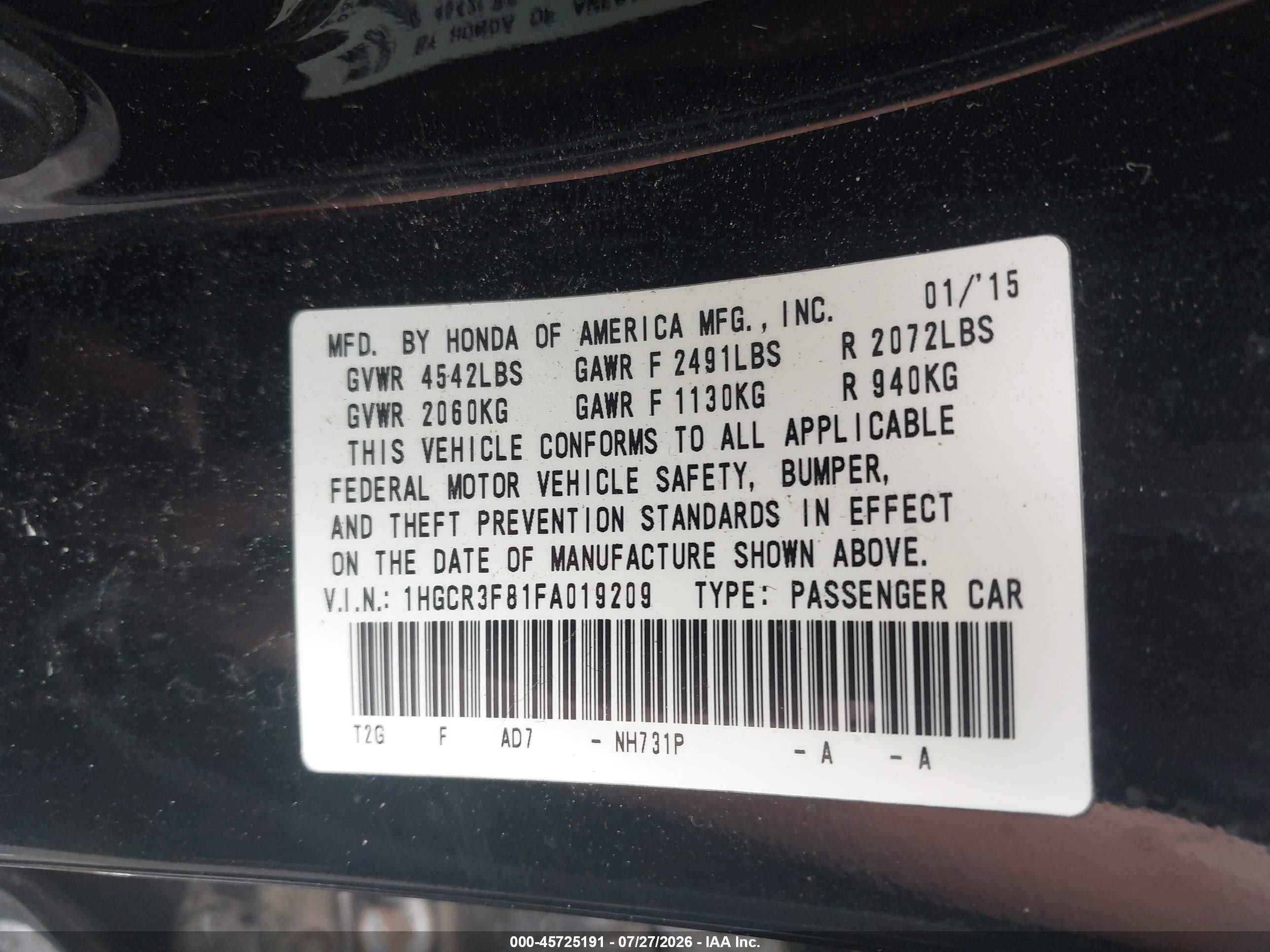 2015 Honda Accord Ex-l V-6 Black vin: 1HGCR3F81FA019209