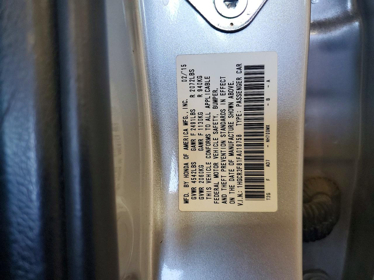 2015 Honda Accord Exl Silver vin: 1HGCR3F81FA019758