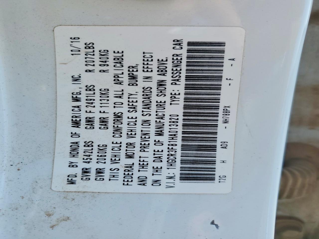 2017 Honda Accord Exl White vin: 1HGCR3F81HA013820