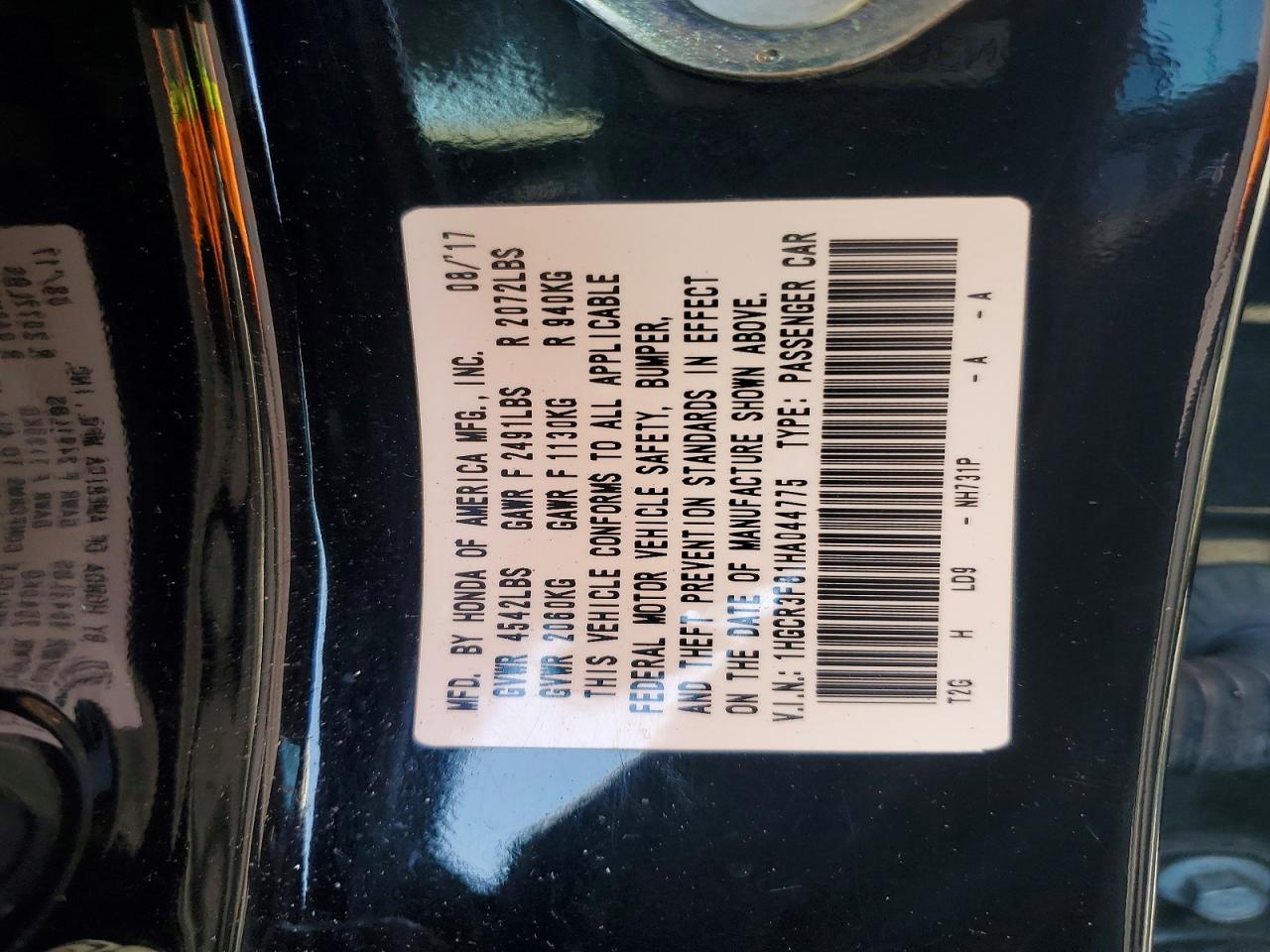 2017 Honda Accord Exl Black vin: 1HGCR3F81HA044775