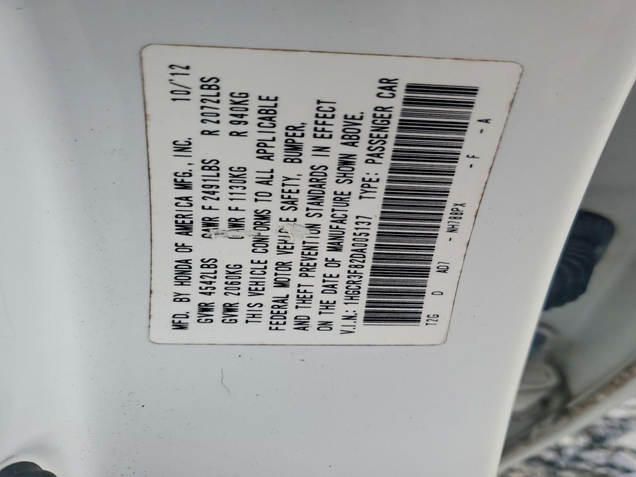 2013 Honda Accord Exl White vin: 1HGCR3F82DA005137