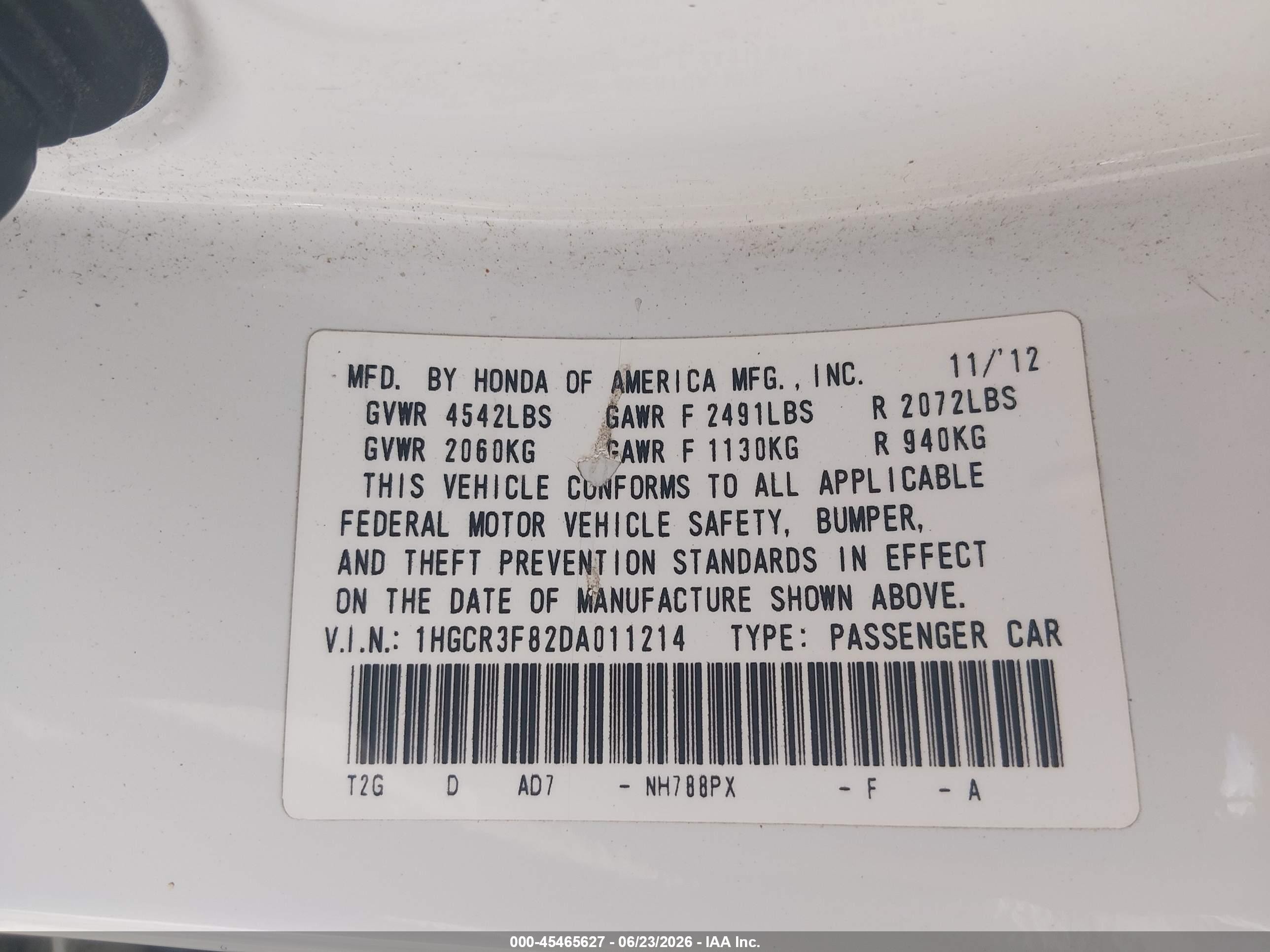 2013 Honda Accord Ex-l V-6 Белый vin: 1HGCR3F82DA011214