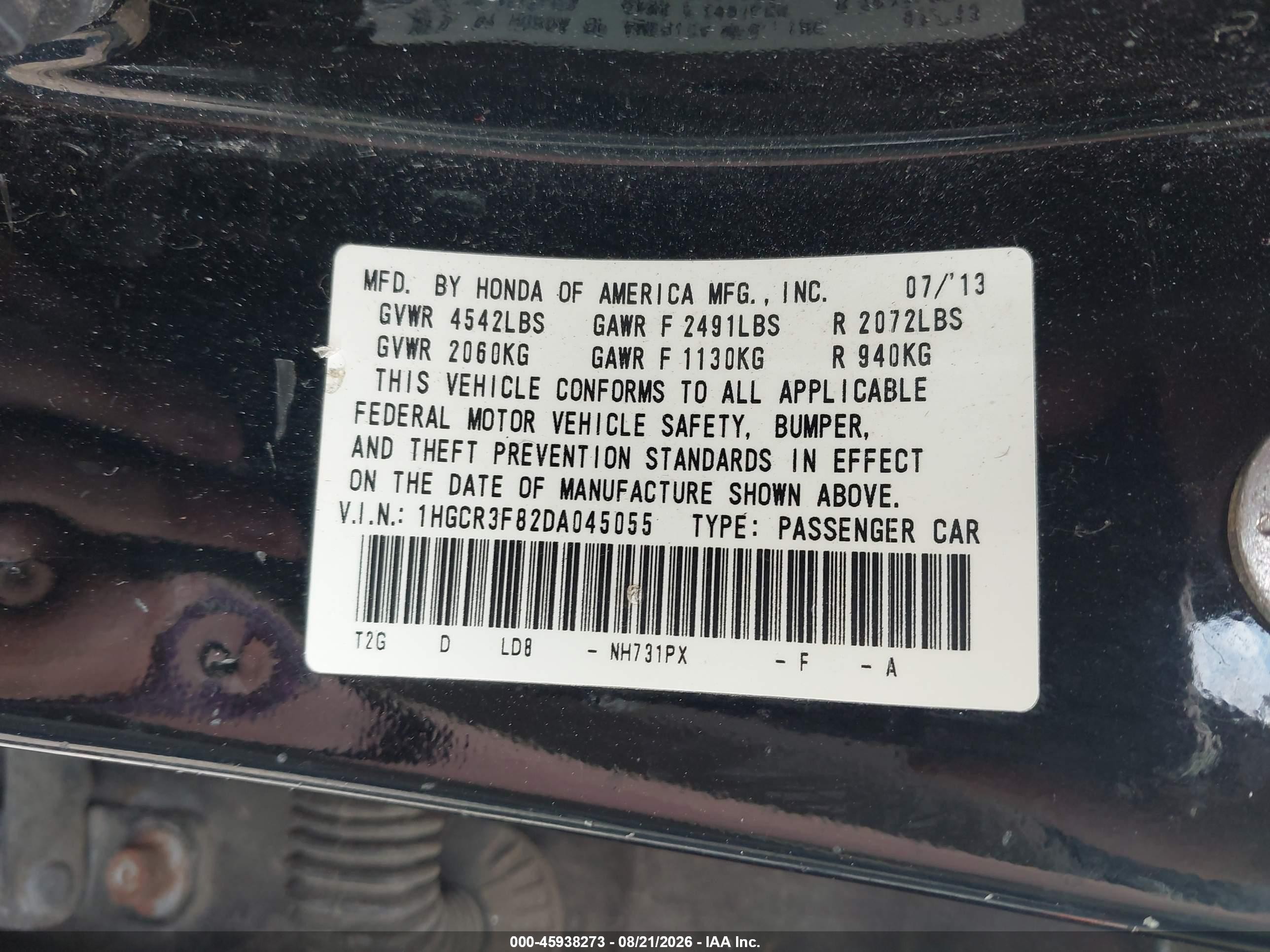 2013 Honda Accord Ex-l V-6 Black vin: 1HGCR3F82DA045055