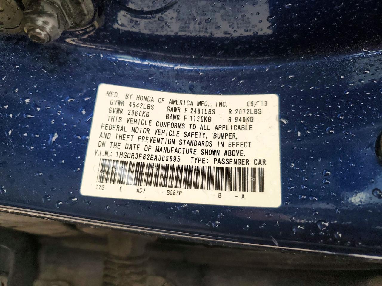 2014 Honda Accord Exl Blue vin: 1HGCR3F82EA005995
