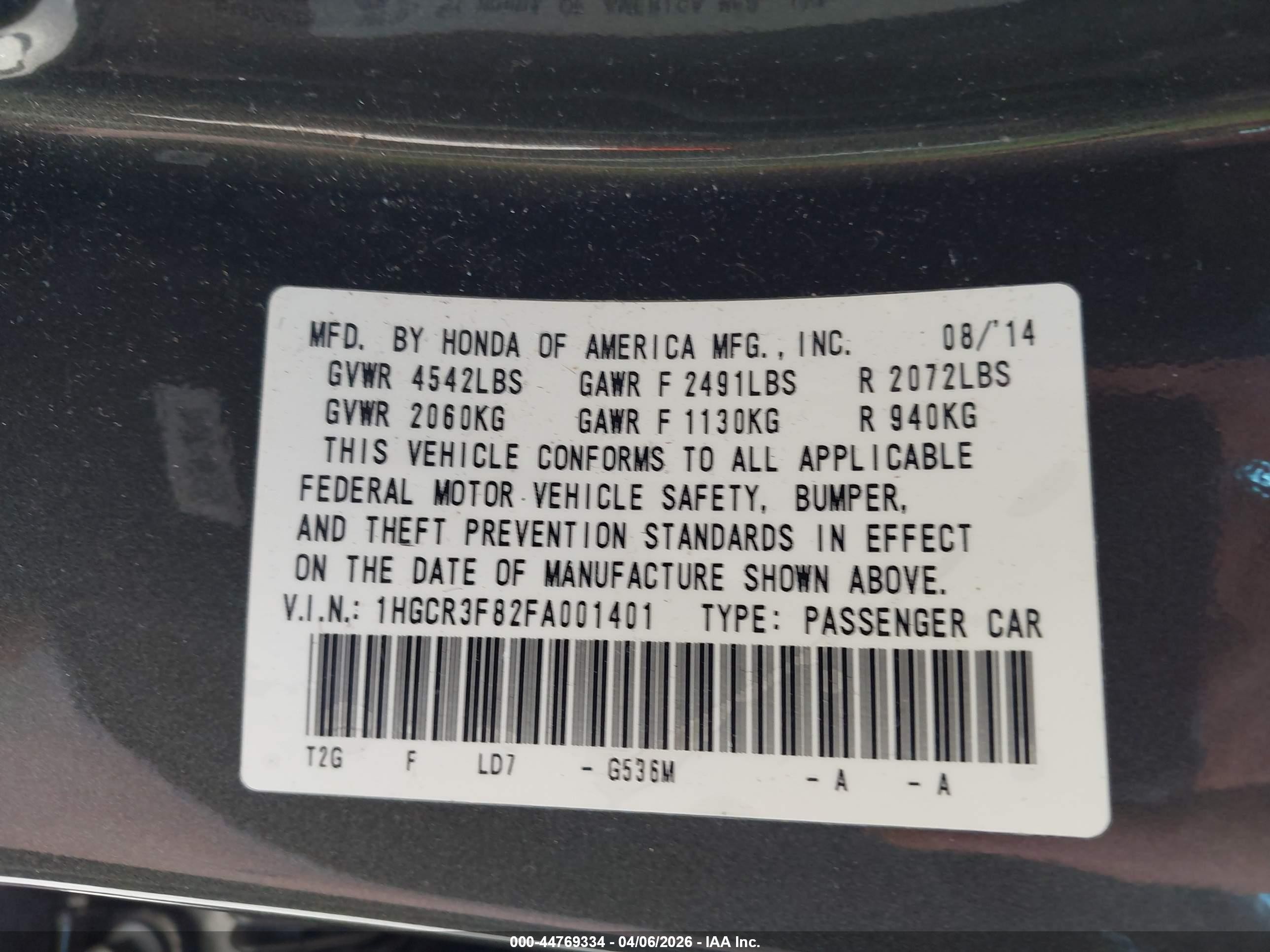 2015 Honda Accord Ex-l V-6 Серый vin: 1HGCR3F82FA001401