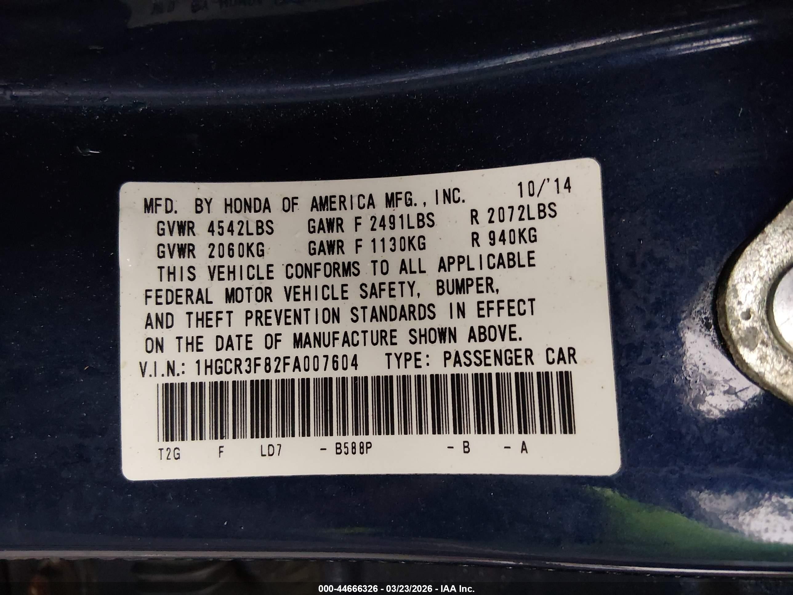 2015 Honda Accord Ex-l V-6 Синий vin: 1HGCR3F82FA007604