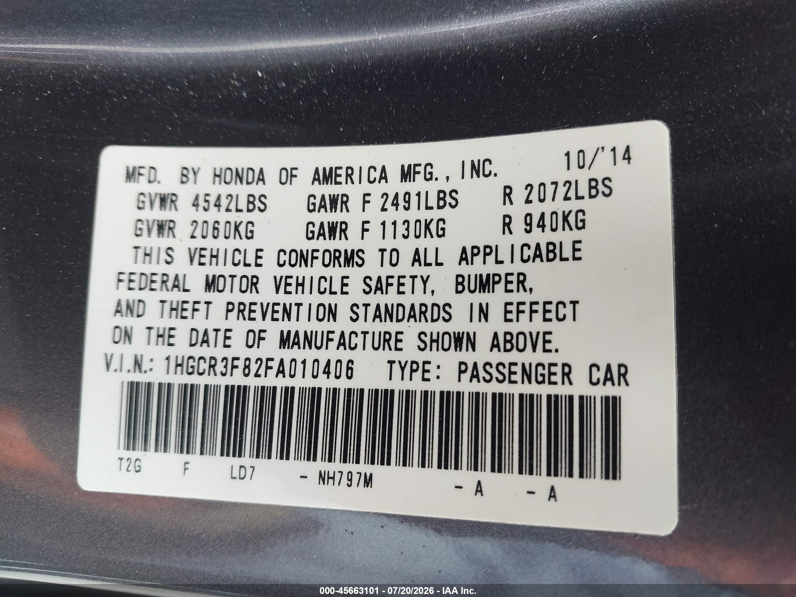 2015 Honda Accord Ex-l V-6 Gray vin: 1HGCR3F82FA010406