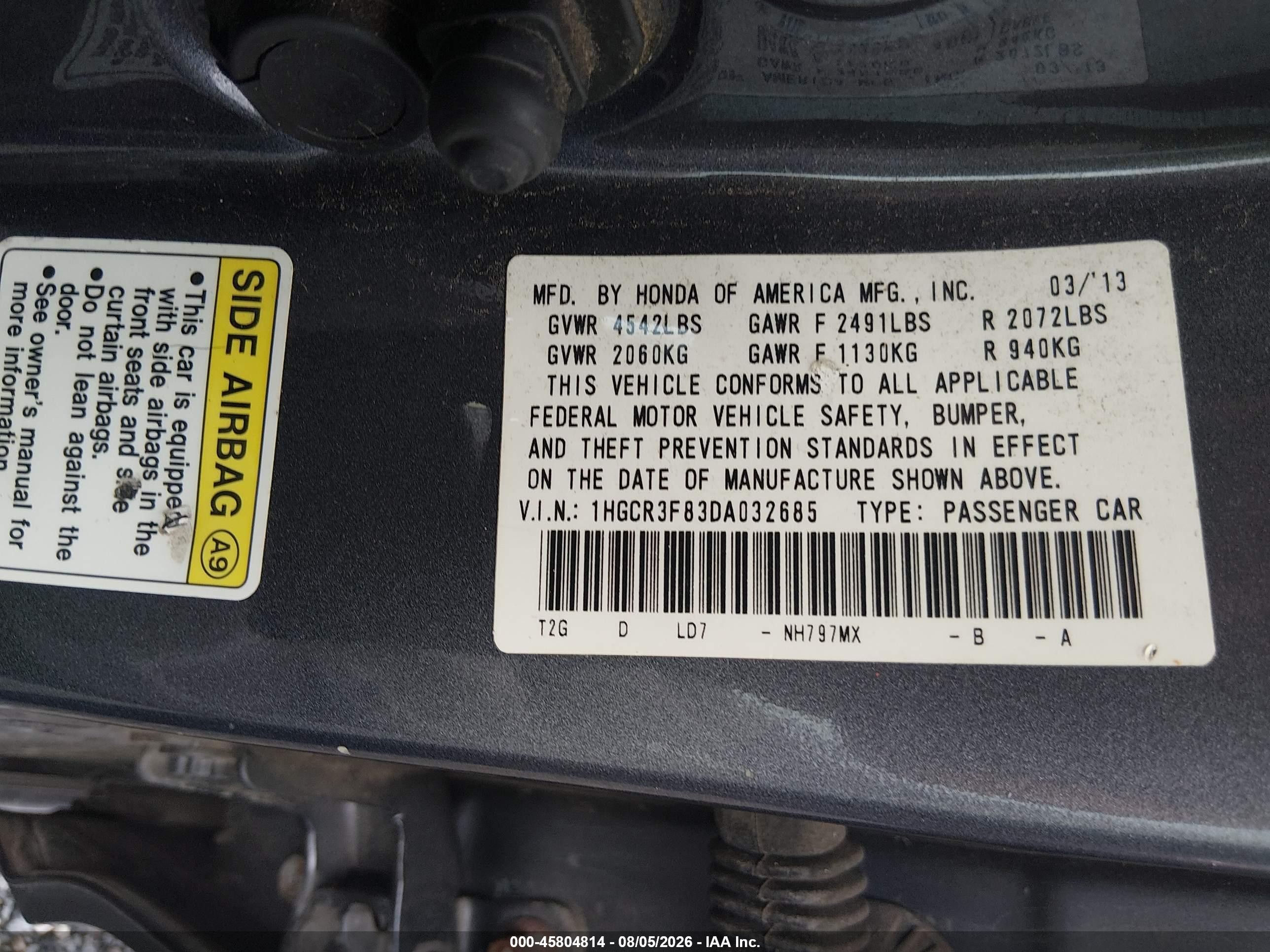 2013 Honda Accord Ex-l V-6 Gray vin: 1HGCR3F83DA032685