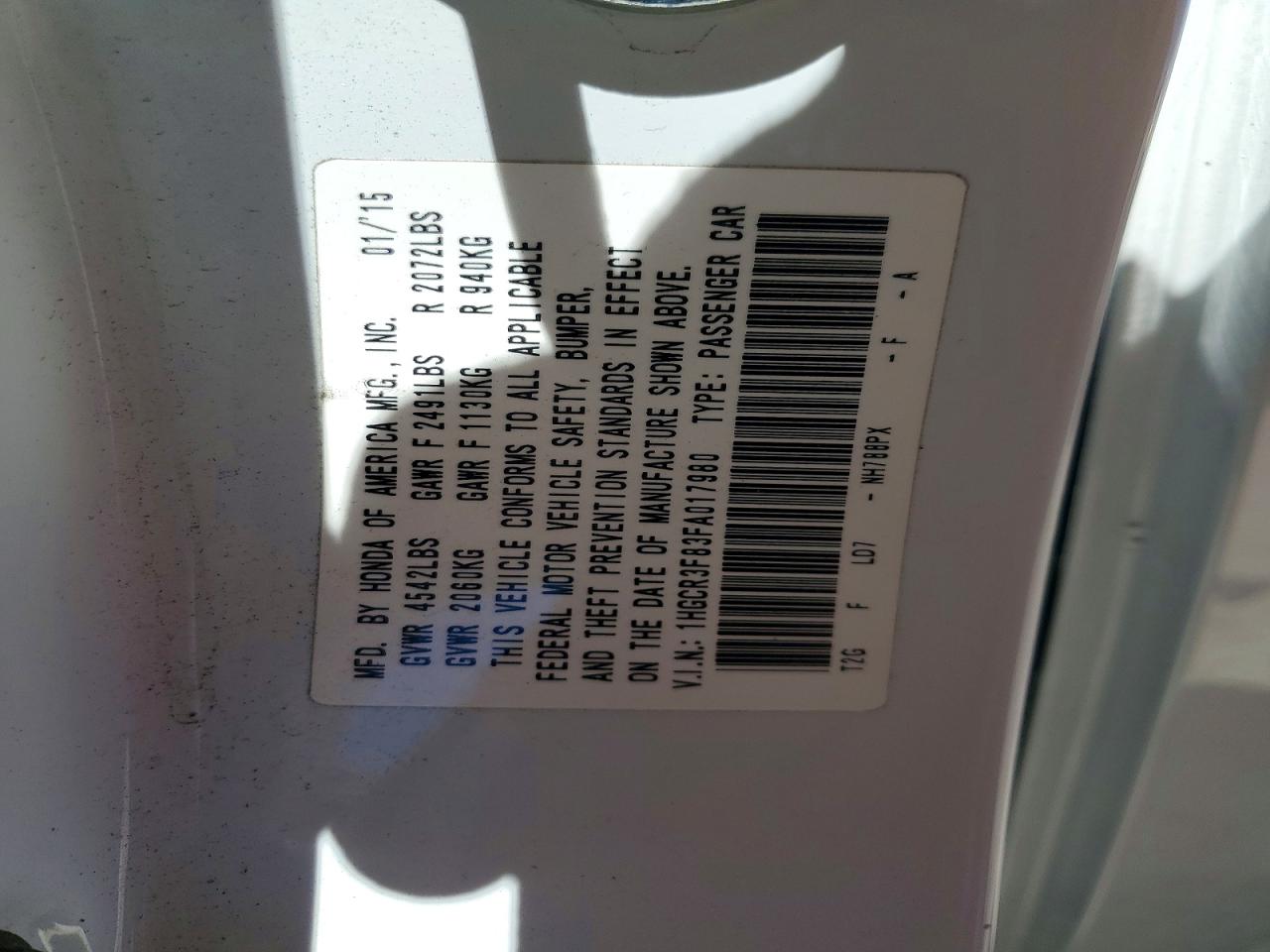 2015 Honda Accord Exl White vin: 1HGCR3F83FA017980