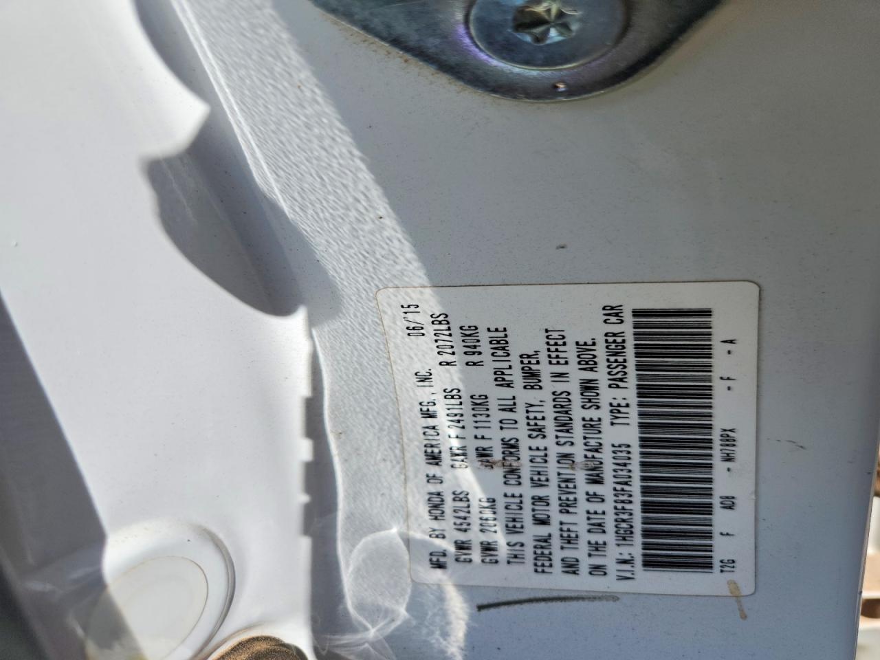 2015 Honda Accord Exl White vin: 1HGCR3F83FA034035