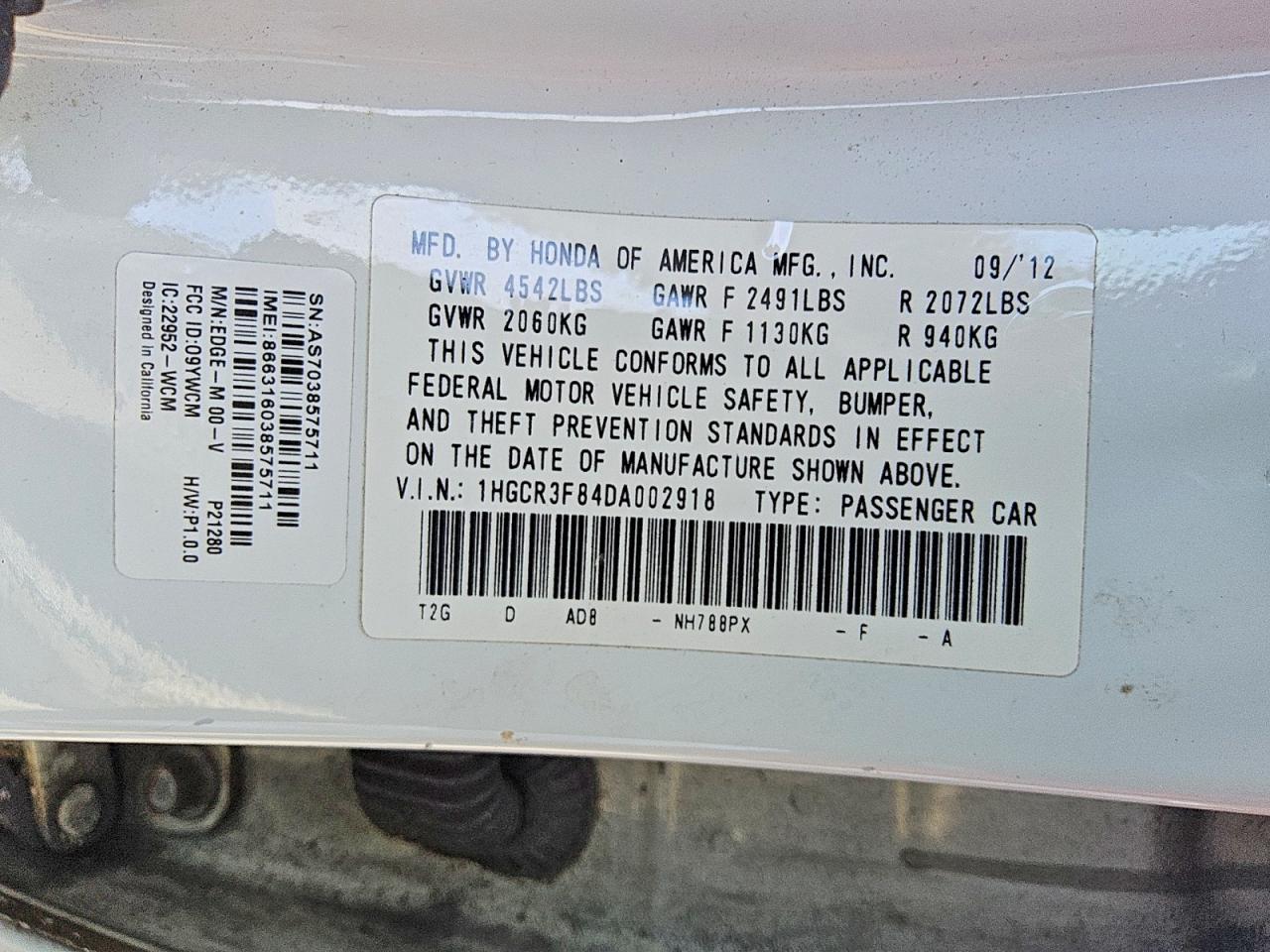 2013 Honda Accord Exl White vin: 1HGCR3F84DA002918