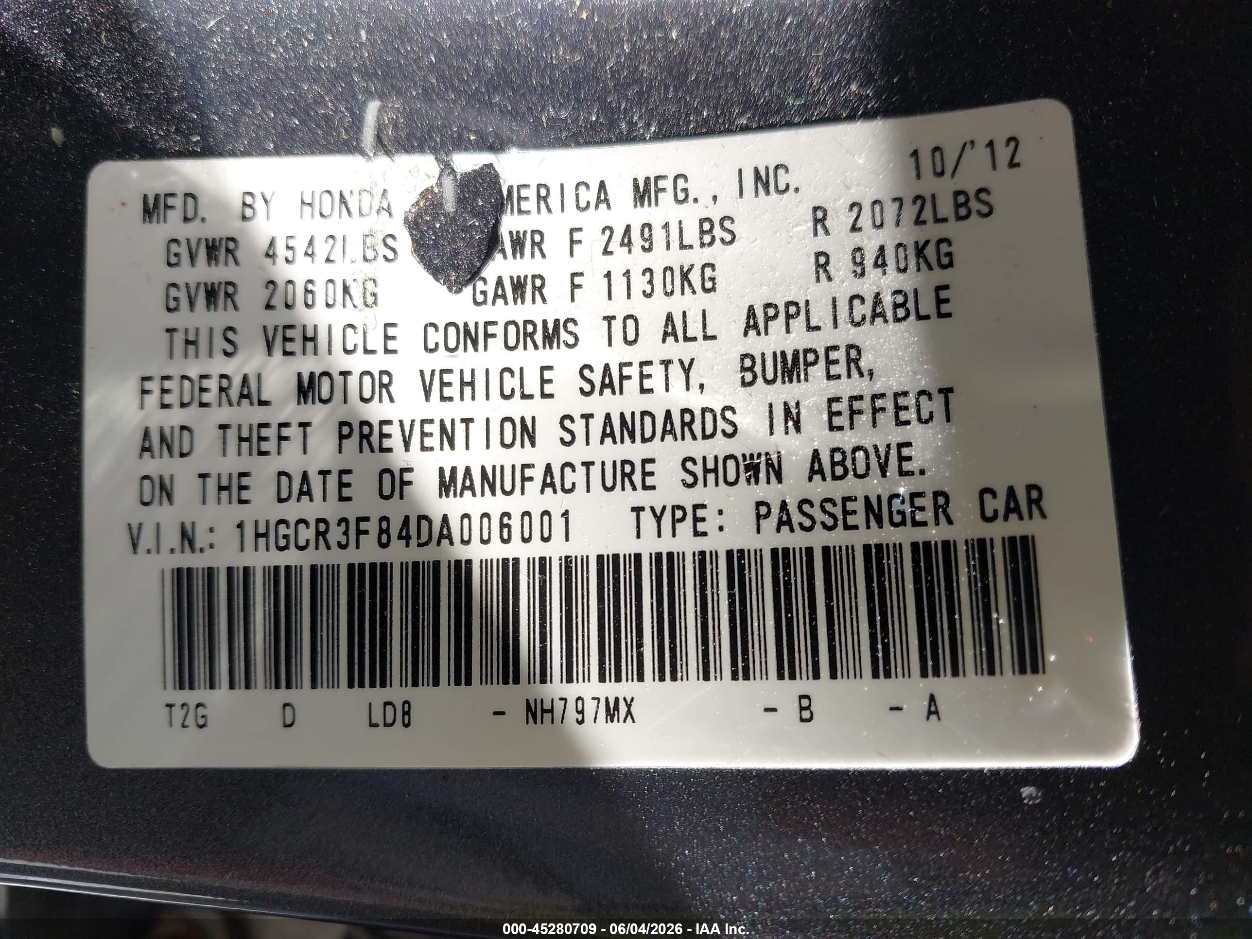 2013 Honda Accord Ex-l V-6 Серый vin: 1HGCR3F84DA006001