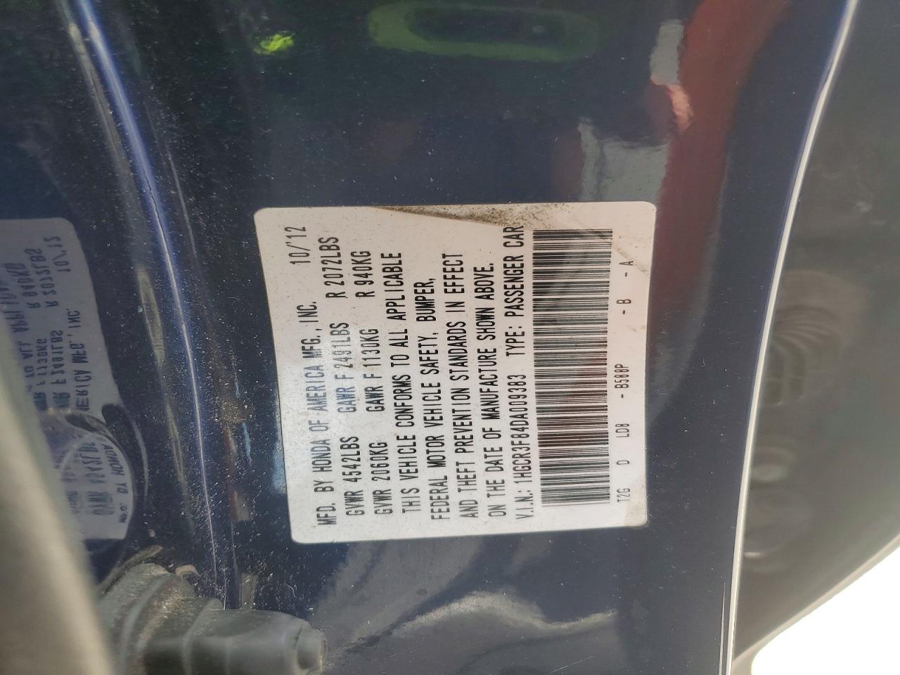 2013 Honda Accord Exl Blue vin: 1HGCR3F84DA009383