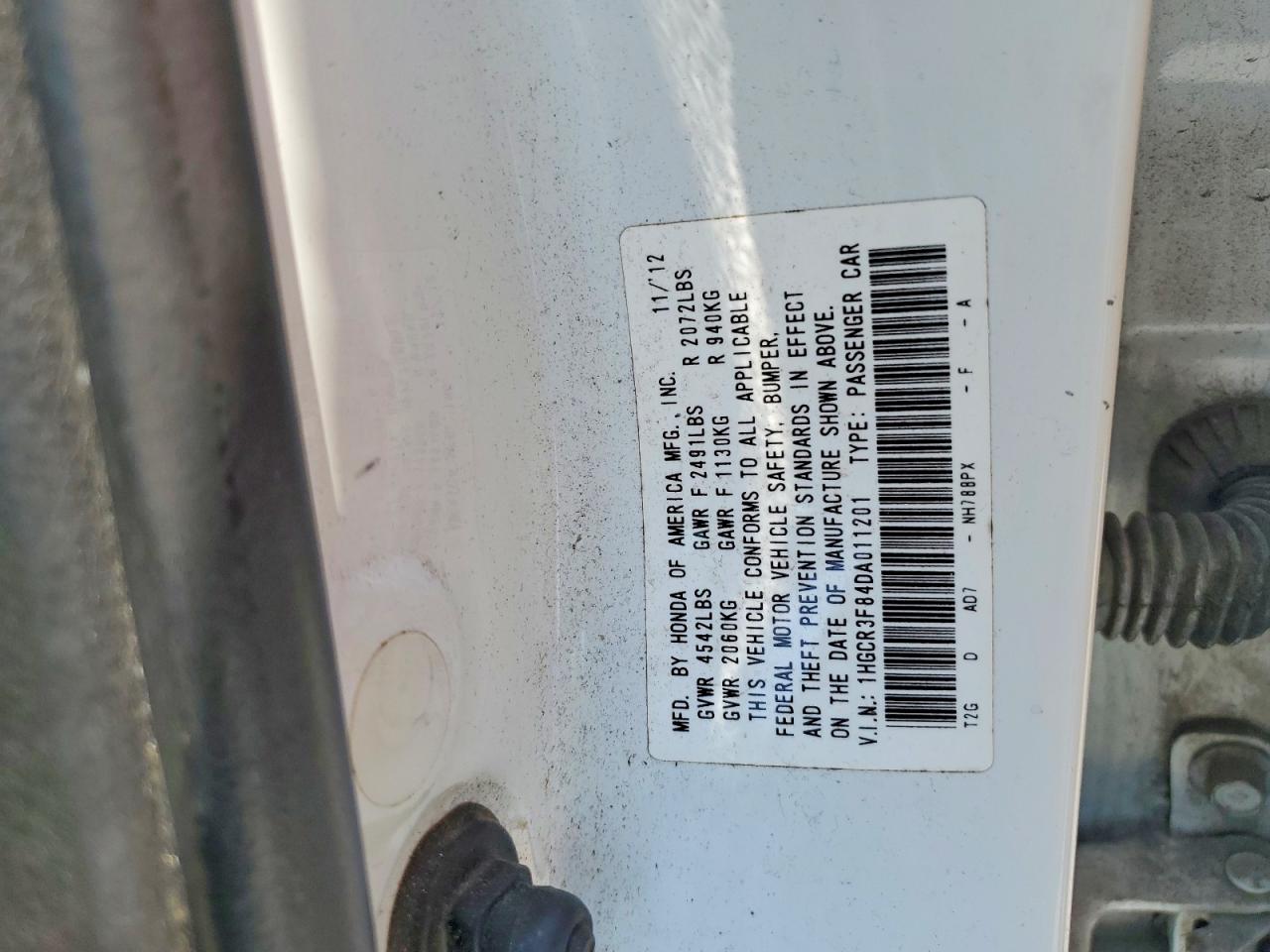 2013 Honda Accord Exl White vin: 1HGCR3F84DA011201