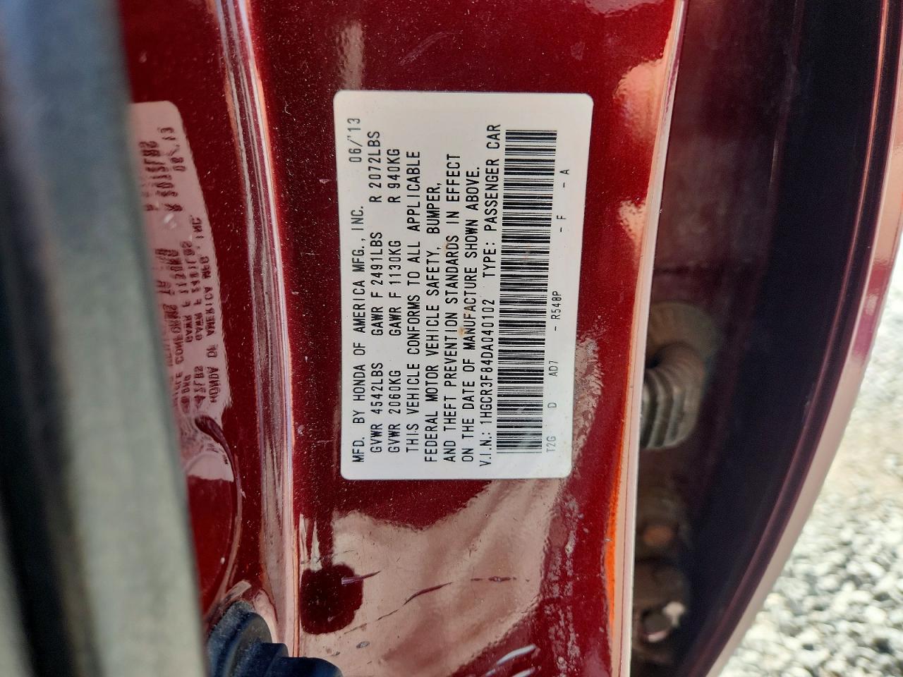 2013 Honda Accord Exl Burgundy vin: 1HGCR3F84DA040102