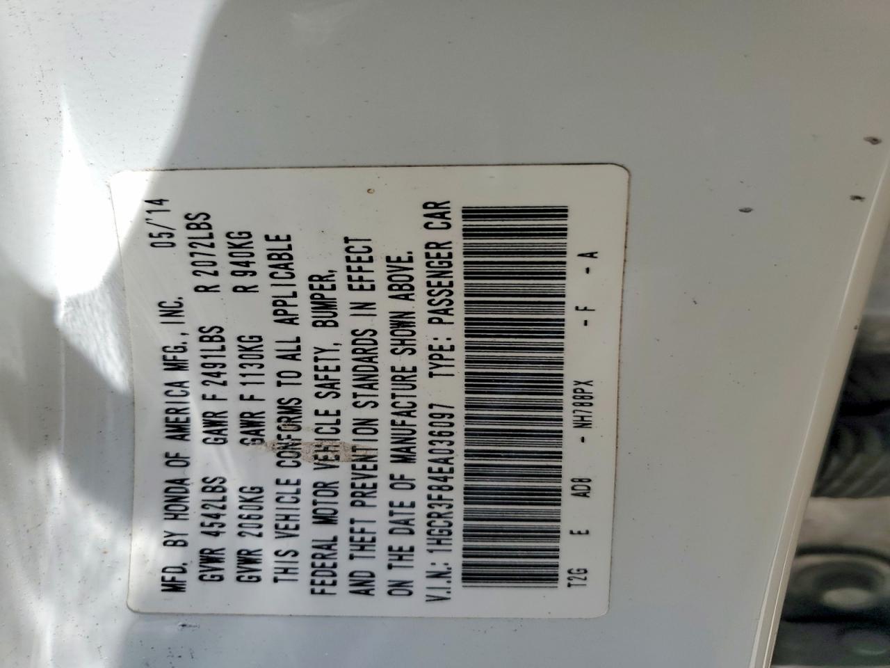 2014 Honda Accord Exl Белый vin: 1HGCR3F84EA036097