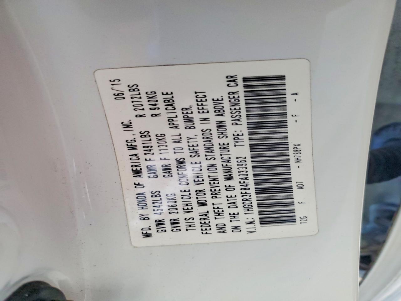 2015 Honda Accord Exl White vin: 1HGCR3F84FA033962