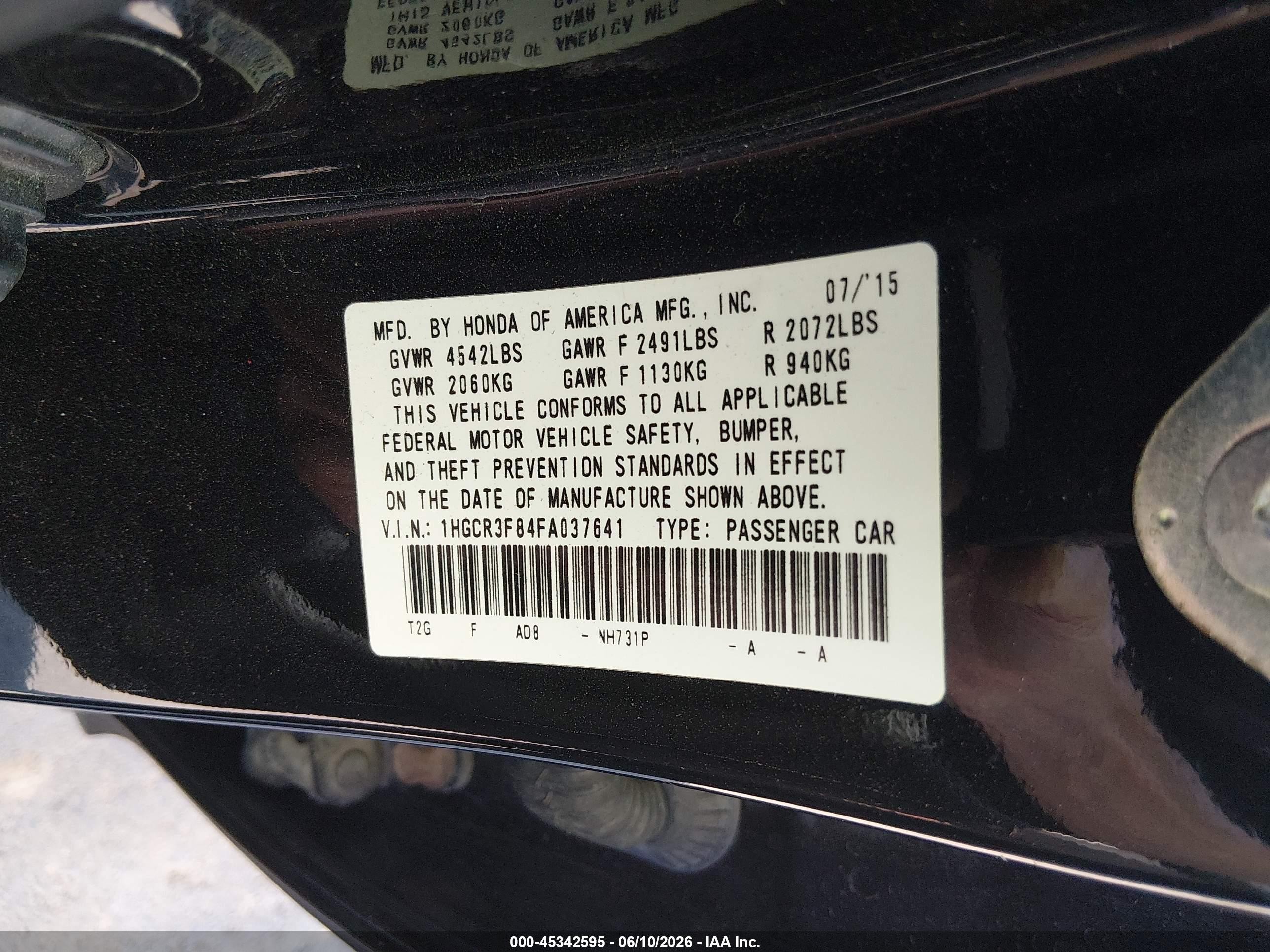 2015 Honda Accord Ex-l V-6 Черный vin: 1HGCR3F84FA037641