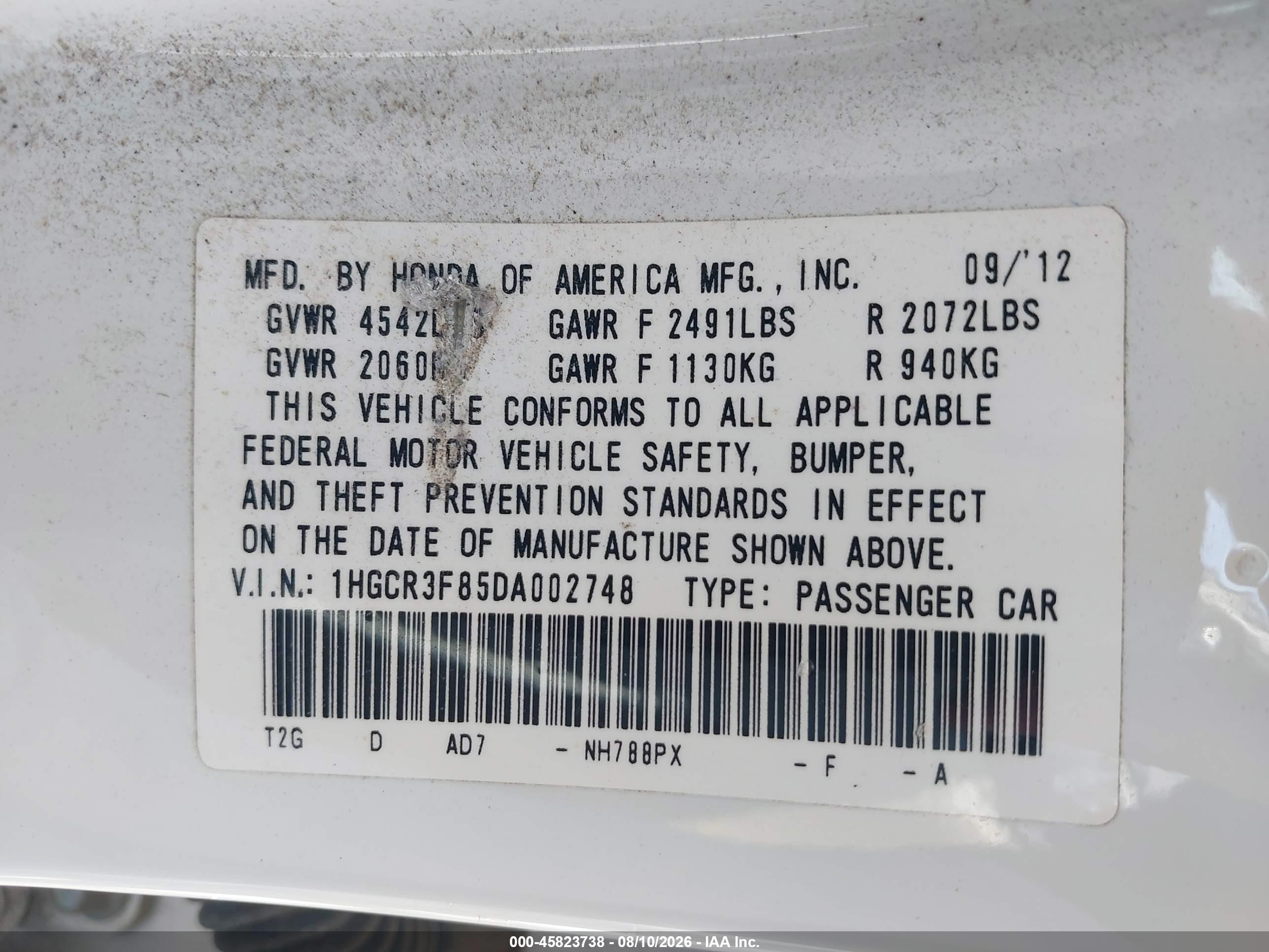 2013 Honda Accord Ex-l V-6 Белый vin: 1HGCR3F85DA002748