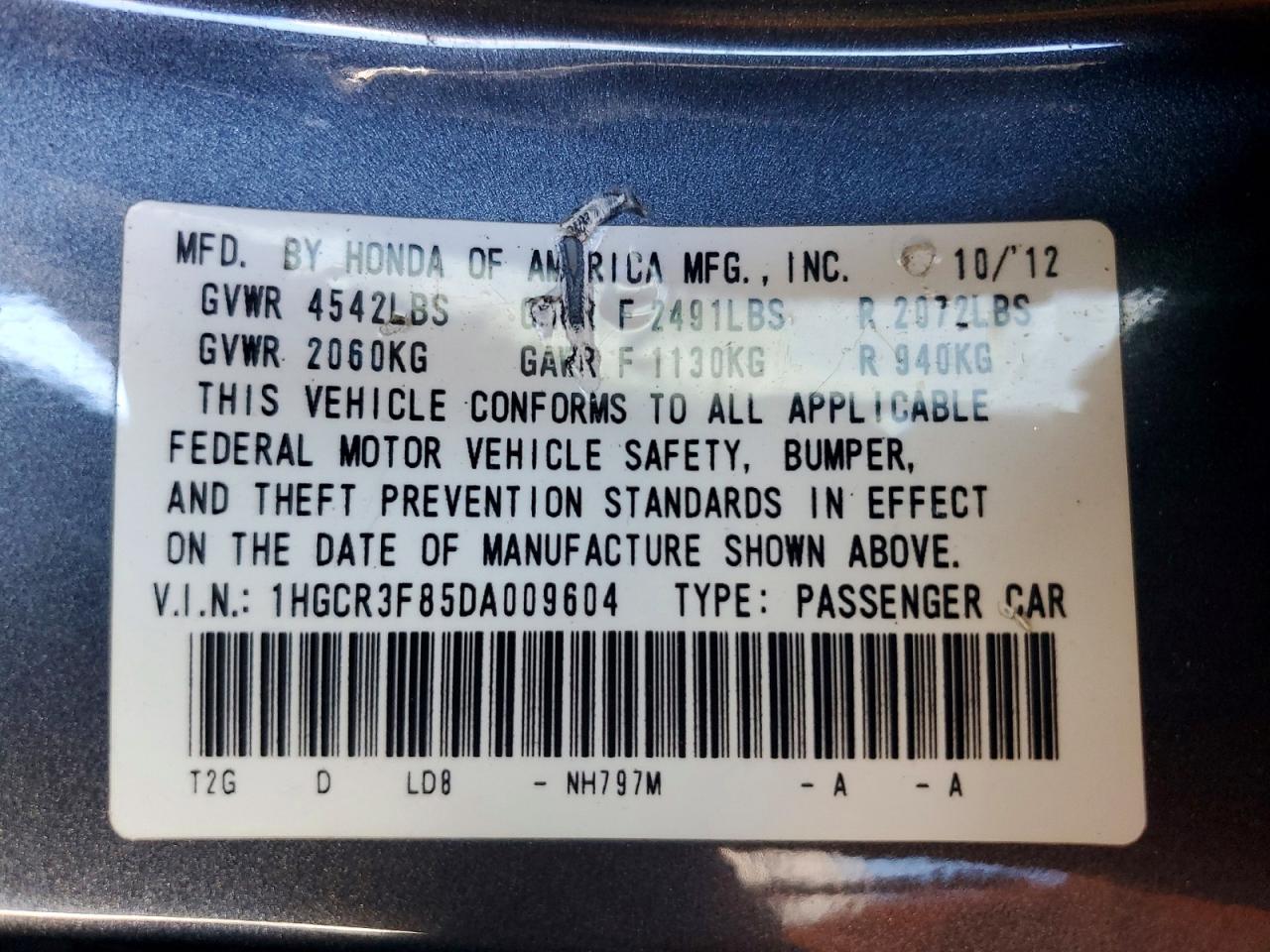 2013 Honda Accord Exl Gray vin: 1HGCR3F85DA009604