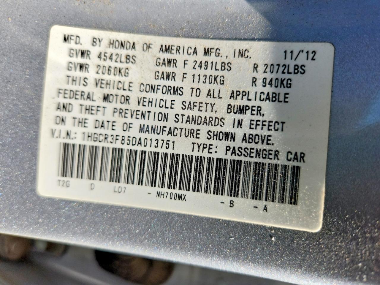 2013 Honda Accord Exl Серебряный vin: 1HGCR3F85DA013751