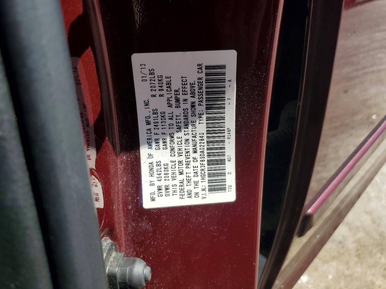 2013 Honda Accord Exl Темно-бордовый vin: 1HGCR3F85DA022840