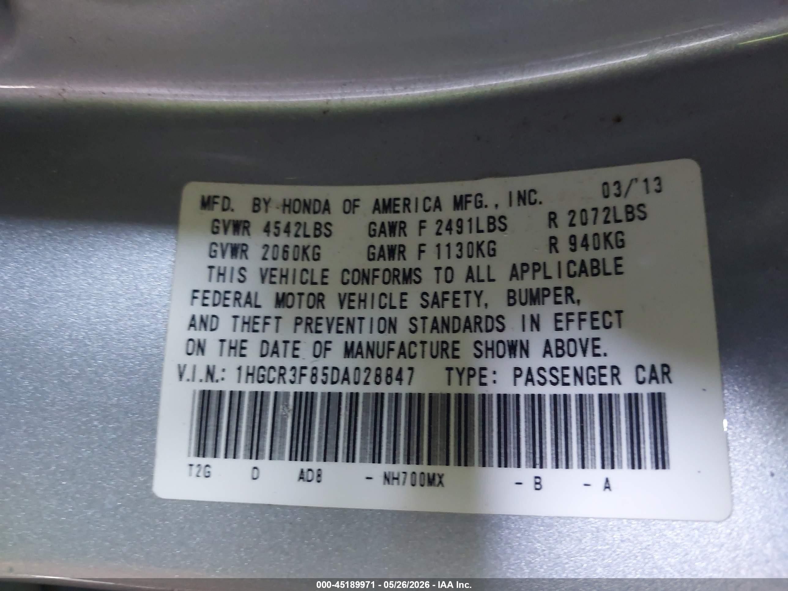 2013 Honda Accord Ex-l V-6 Серебряный vin: 1HGCR3F85DA028847