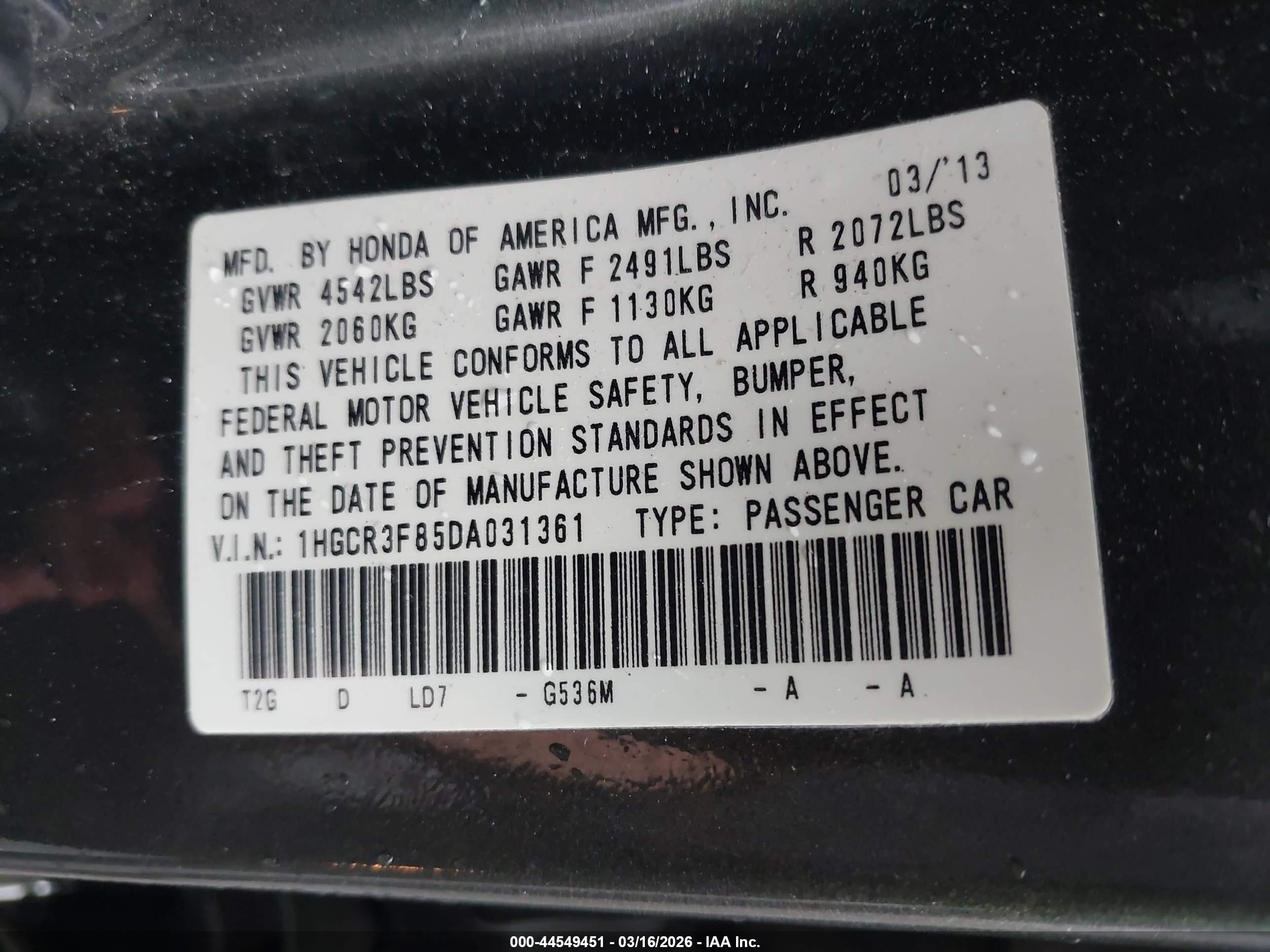 2013 Honda Accord Ex-l V-6 Gray vin: 1HGCR3F85DA031361
