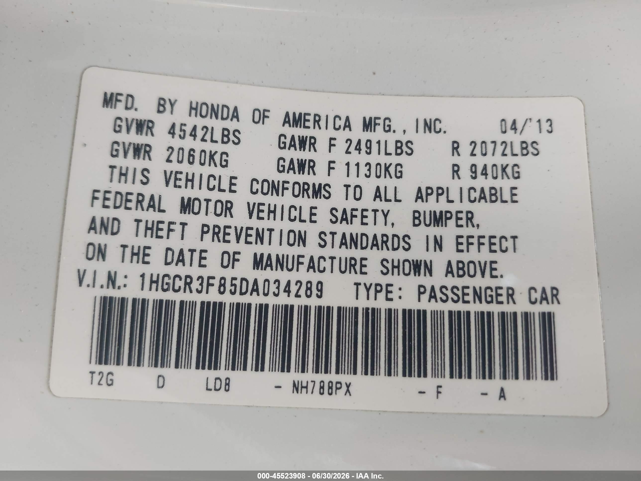 2013 Honda Accord Ex-l V-6 White vin: 1HGCR3F85DA034289