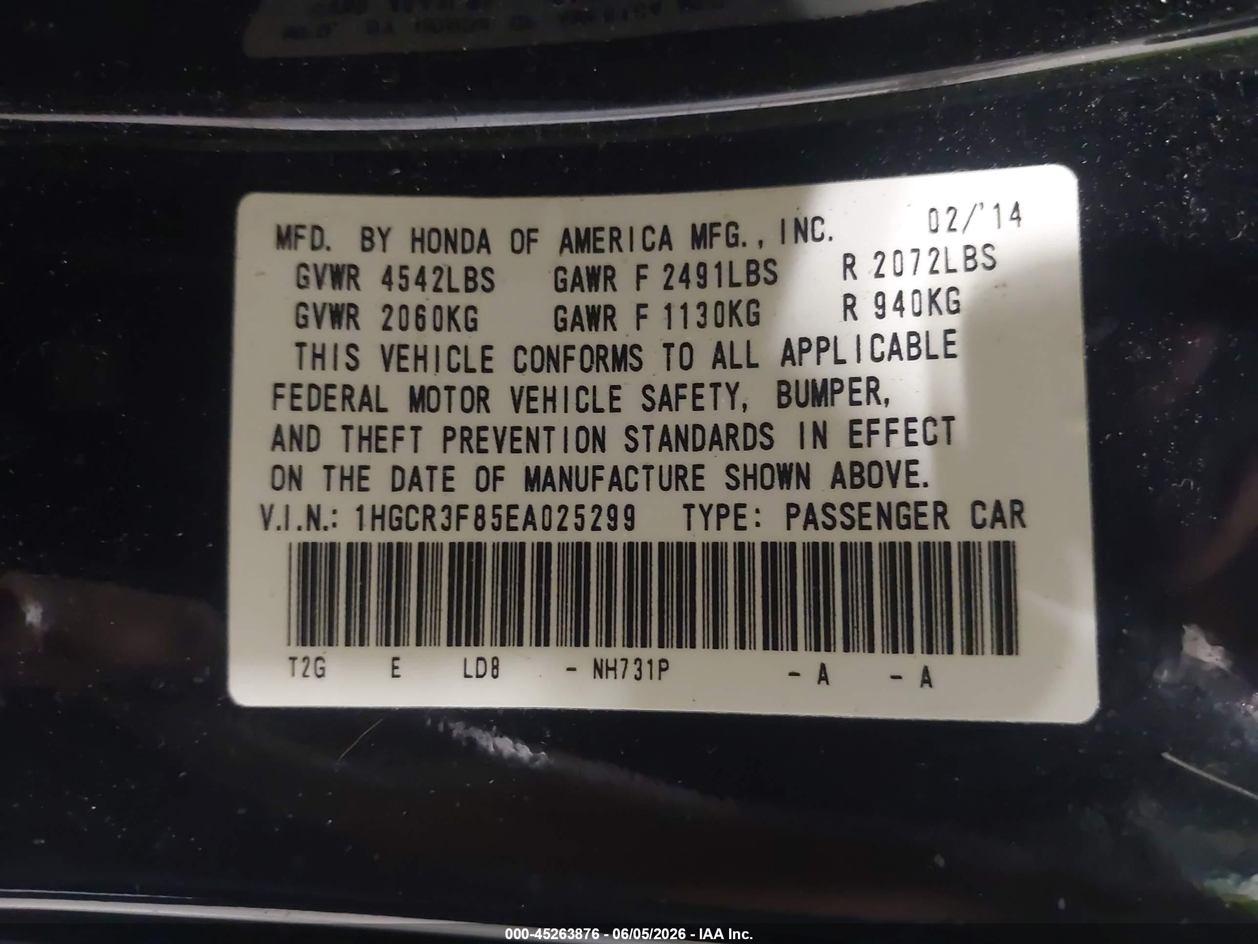 2014 Honda Accord Ex-l V-6 Black vin: 1HGCR3F85EA025299