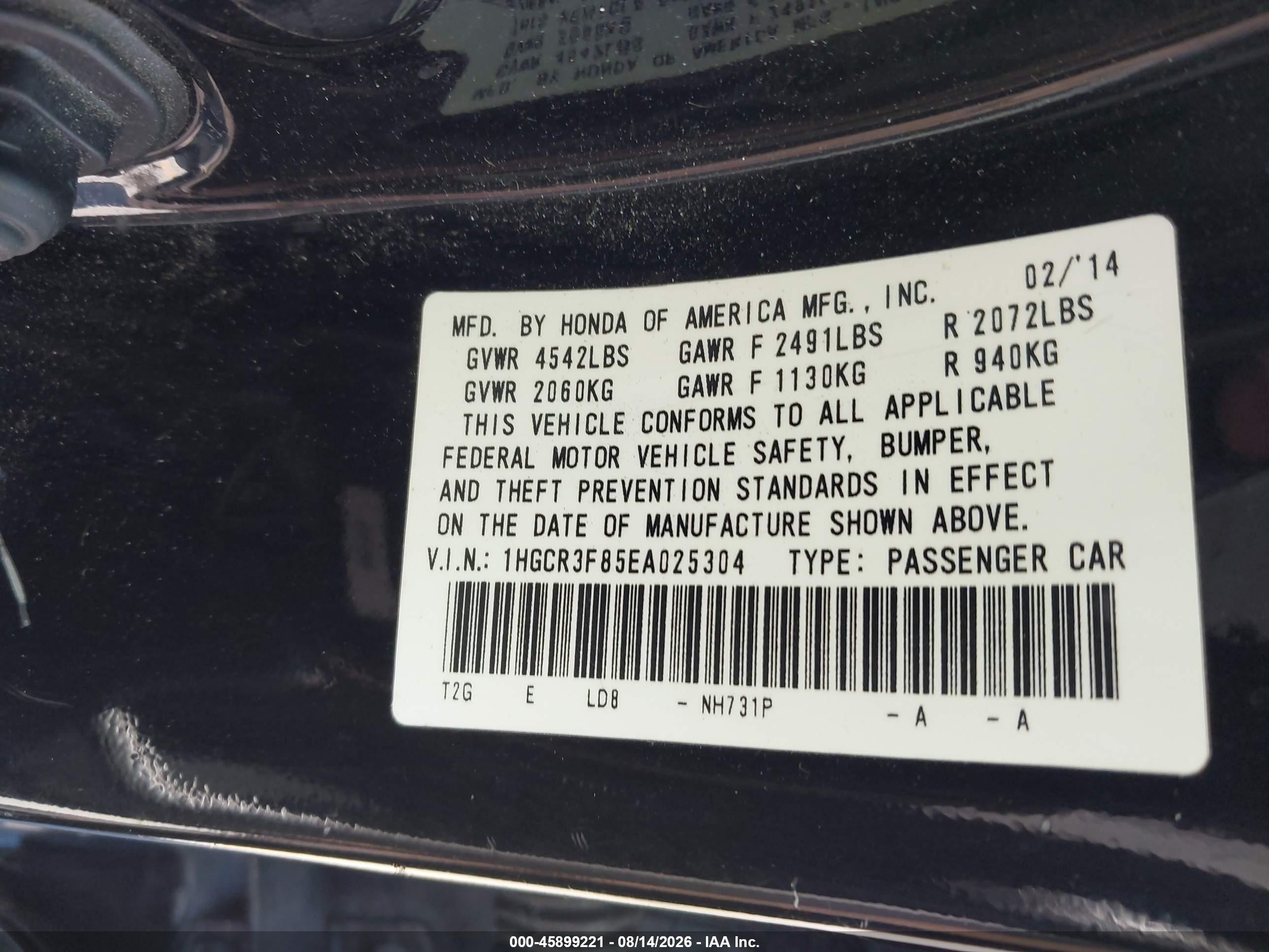 2014 Honda Accord Ex-l V-6 Black vin: 1HGCR3F85EA025304