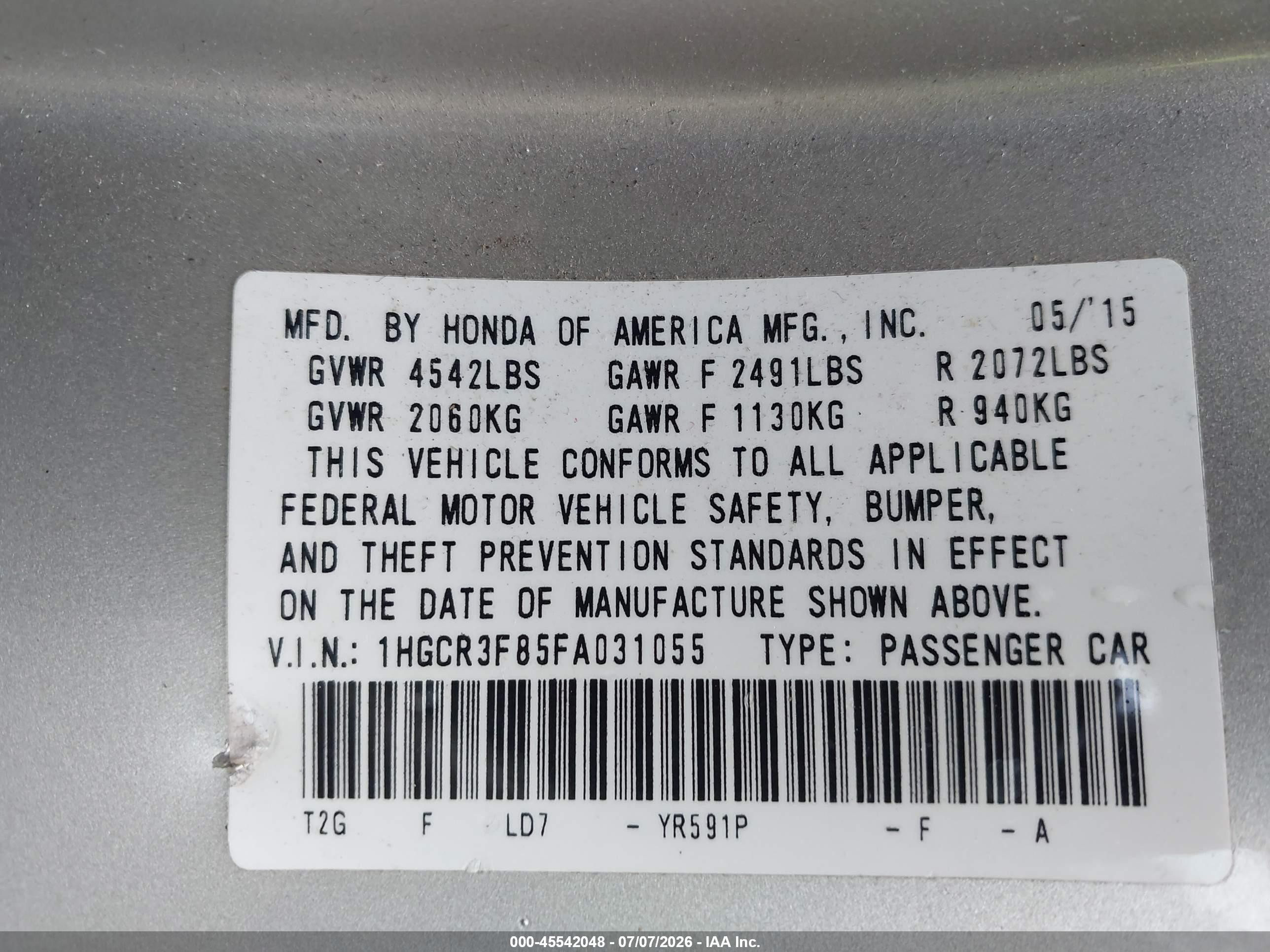 2015 Honda Accord Ex-l V-6 Gold vin: 1HGCR3F85FA031055