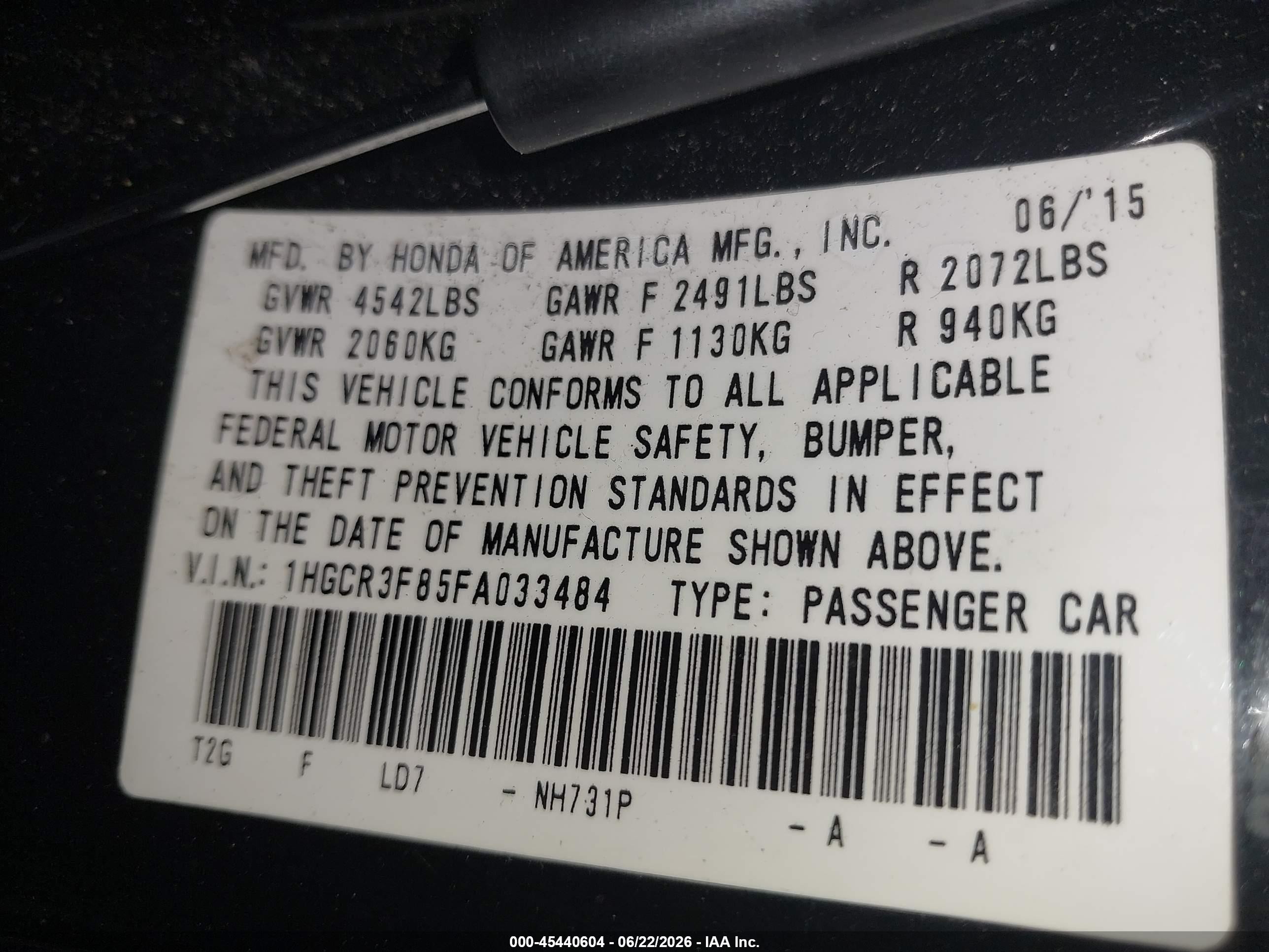 2015 Honda Accord Ex-l V-6 Черный vin: 1HGCR3F85FA033484