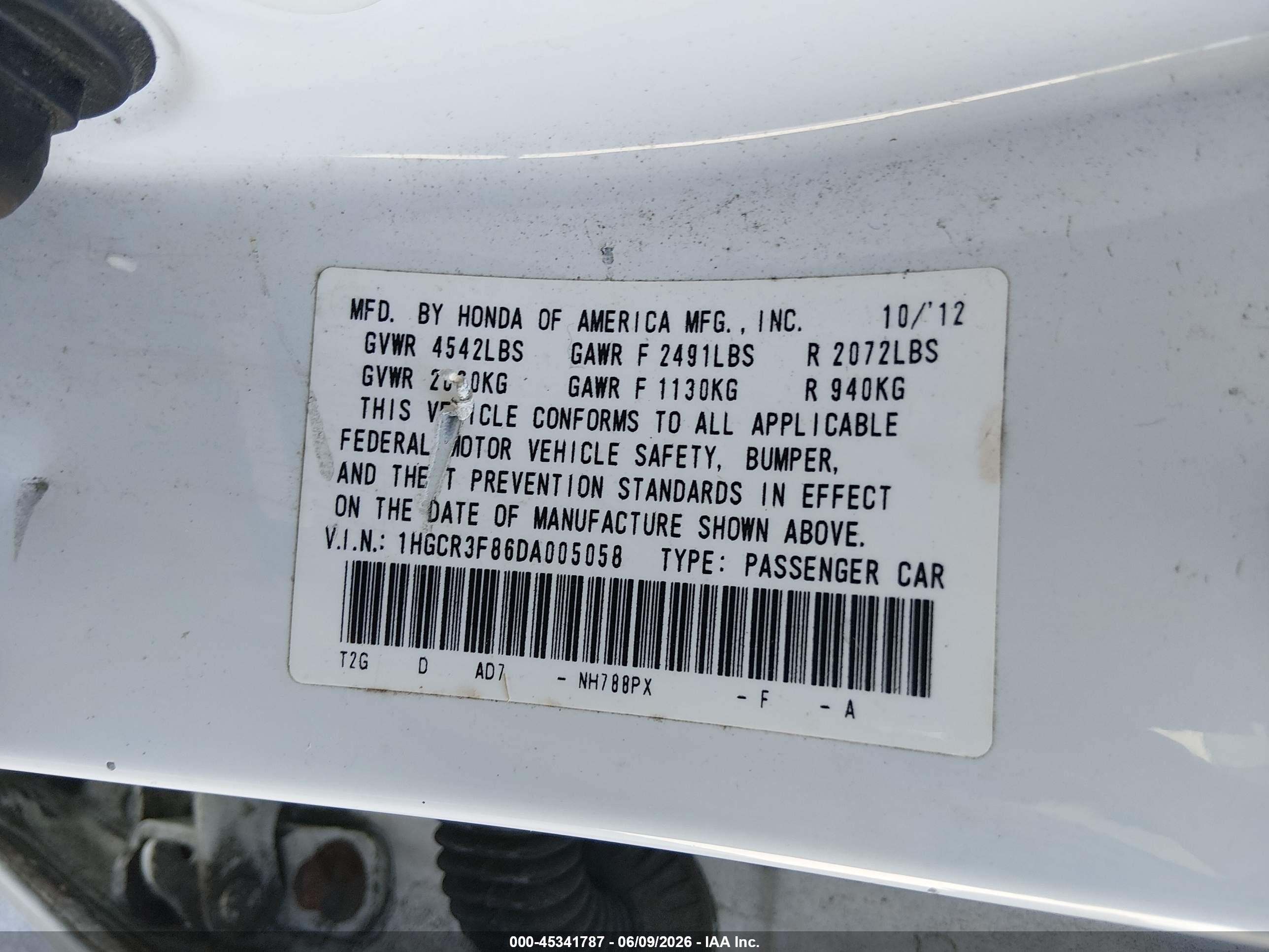 2013 Honda Accord Ex-l V-6 White vin: 1HGCR3F86DA005058