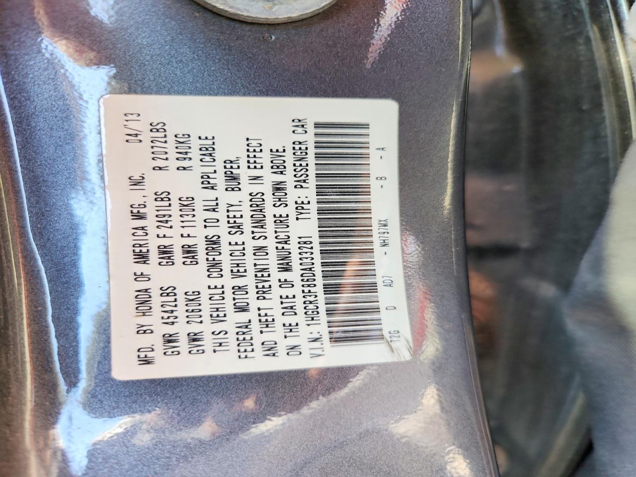 2013 Honda Accord Exl Gray vin: 1HGCR3F86DA033281