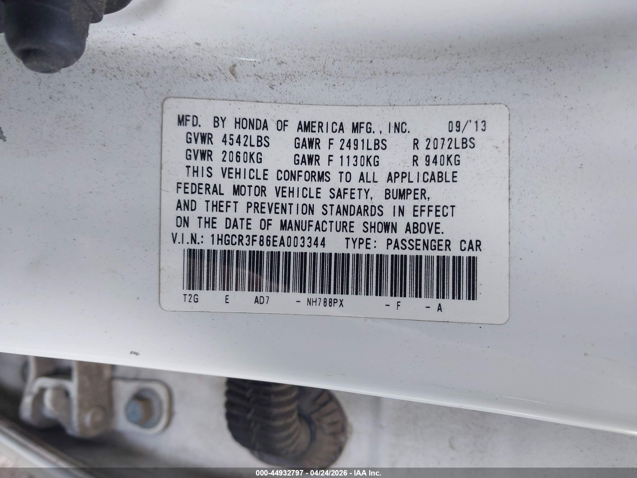2014 Honda Accord Ex-l V-6 Белый vin: 1HGCR3F86EA003344