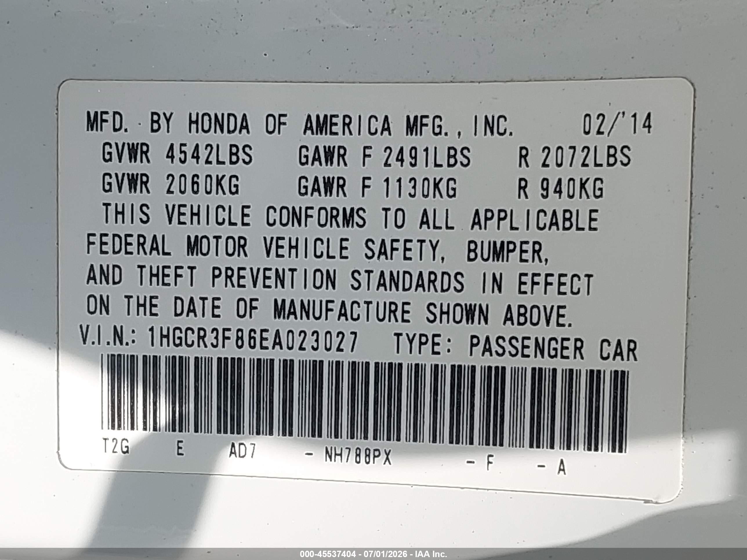 2014 Honda Accord Ex-l V-6 White vin: 1HGCR3F86EA023027
