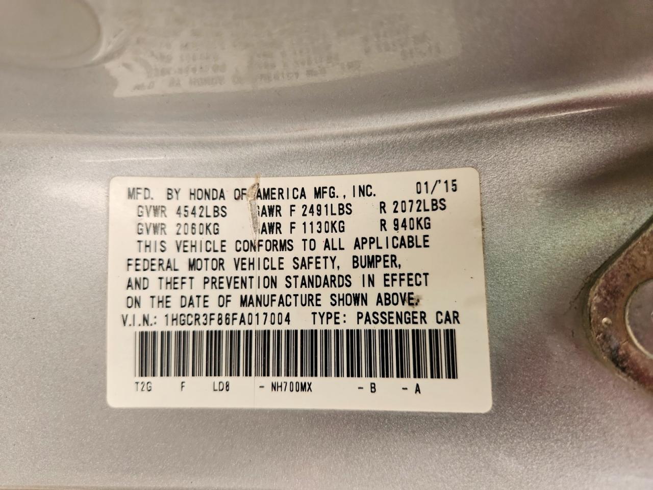 2015 Honda Accord Exl Silver vin: 1HGCR3F86FA017004
