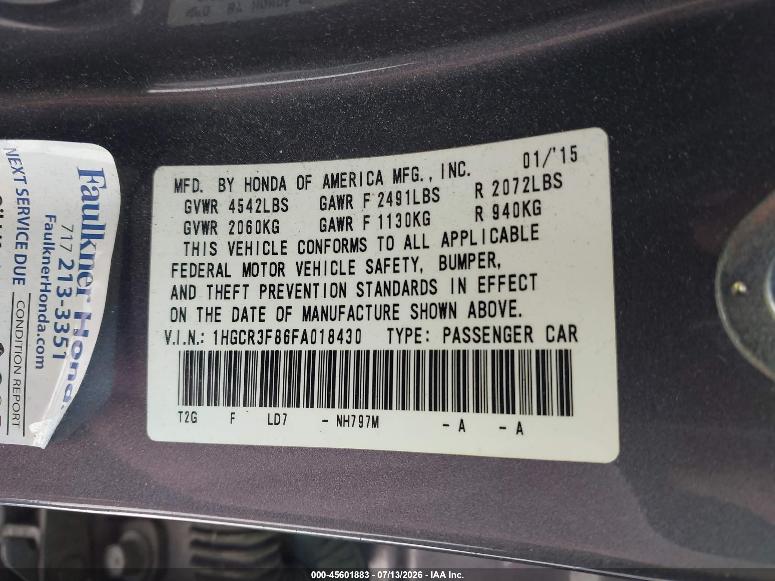 2015 Honda Accord Ex-l V-6 Серый vin: 1HGCR3F86FA018430