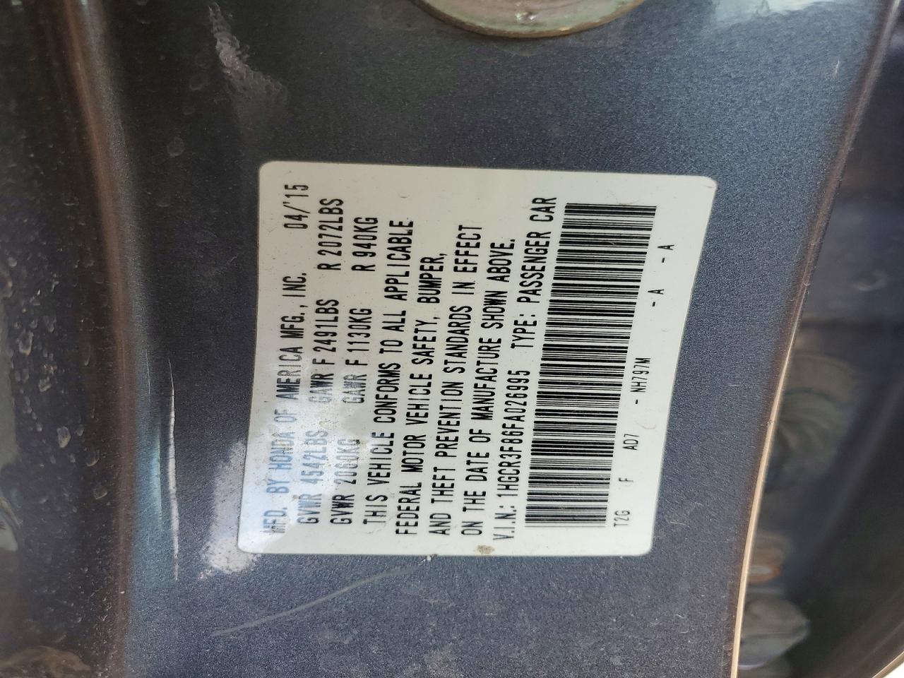 2015 Honda Accord Exl Gray vin: 1HGCR3F86FA026995